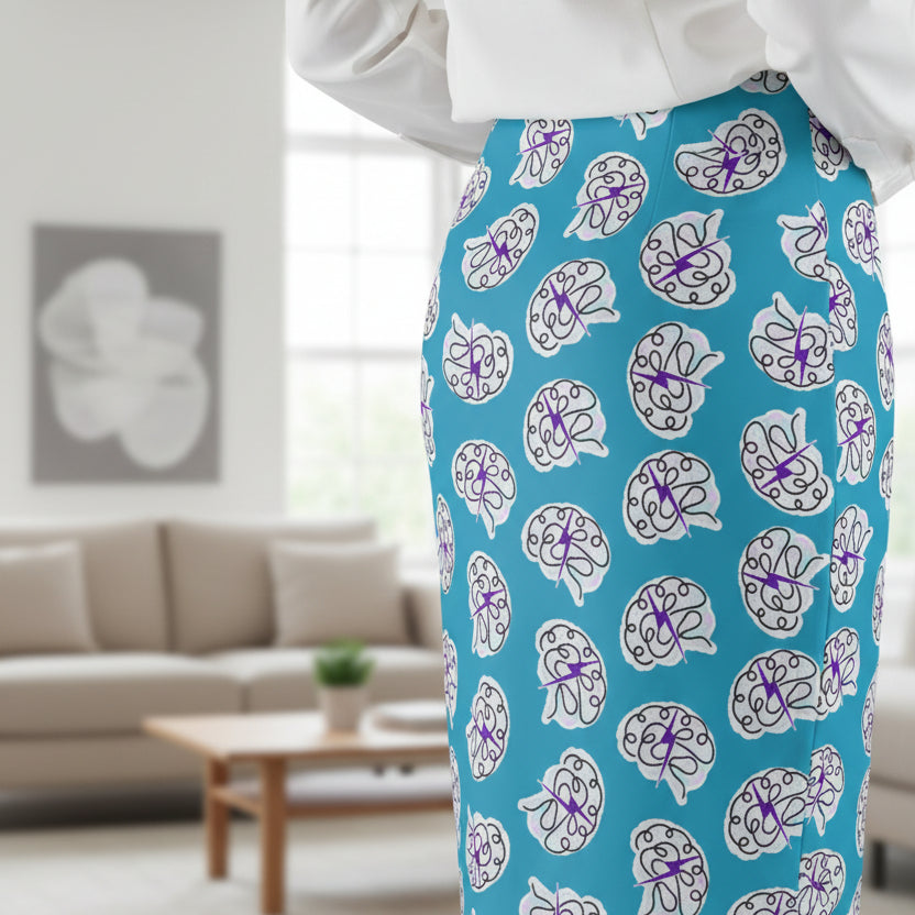 Neurostrong Brain Pattern Pencil Skirt – Stretch Fit Awareness Skirt | Epilepsy Strength Apparel