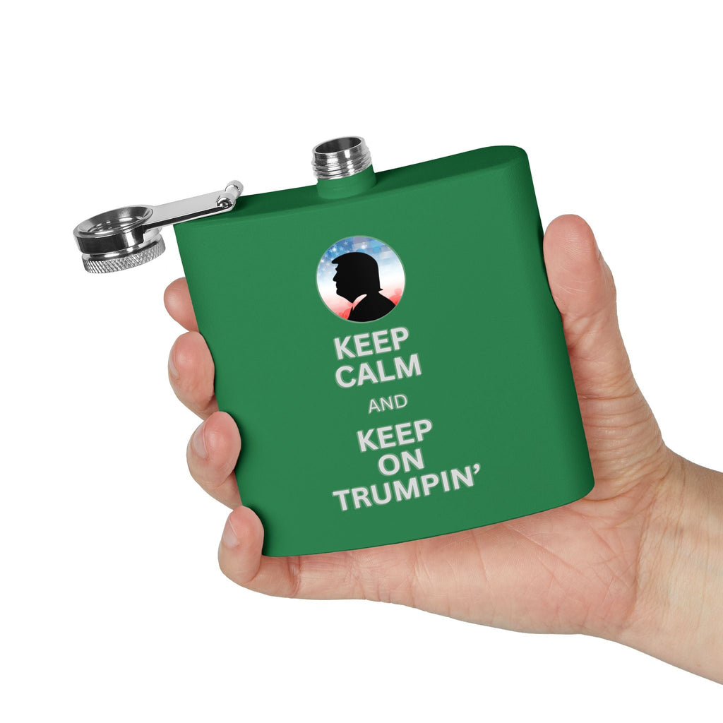 Keep Calm & Keep Trumpin' Flask - 6oz Stainless Steel Flask for Celebrations Printify