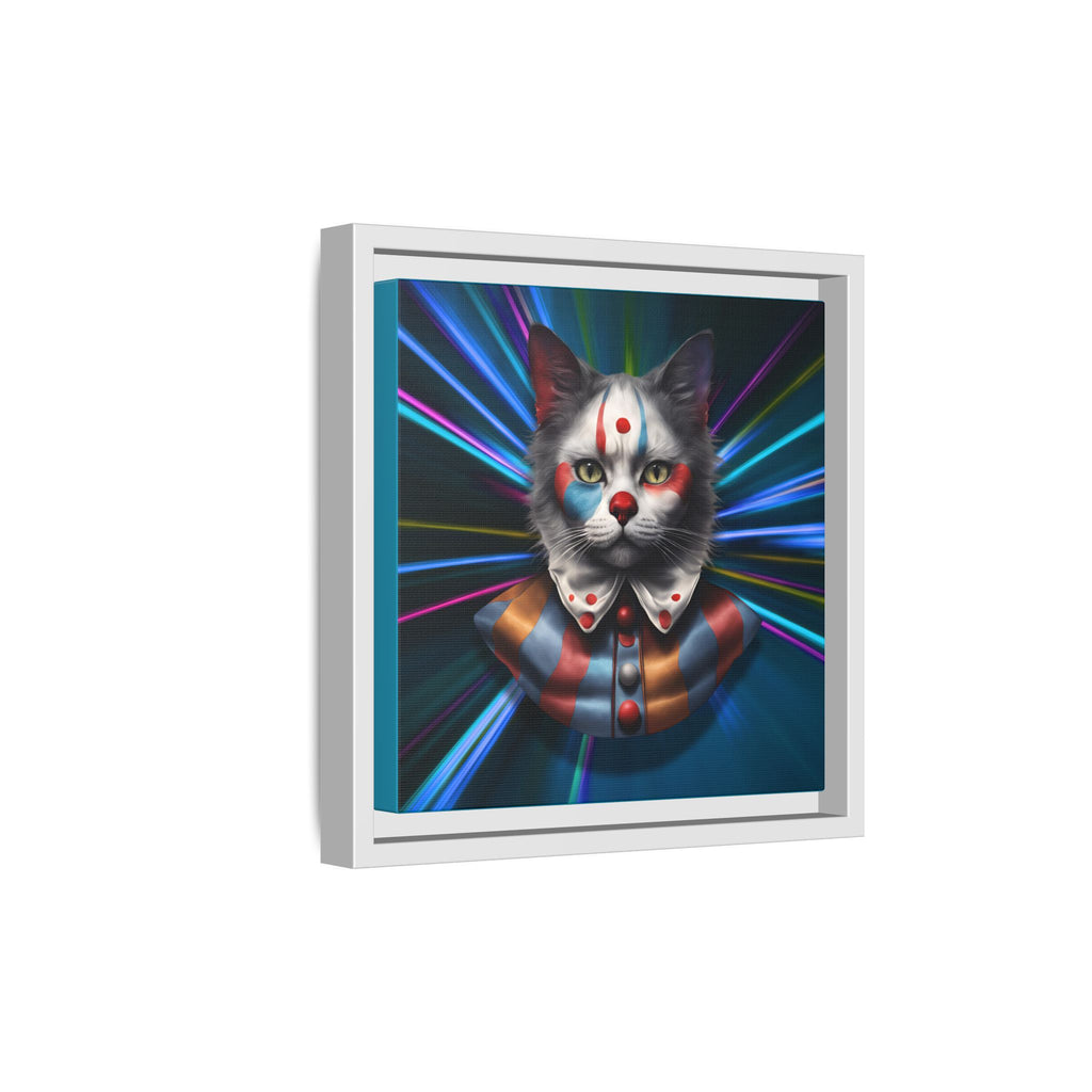 Colorful Cat Clown Framed Canvas Art – Quirky Home Decor for Pet Lovers