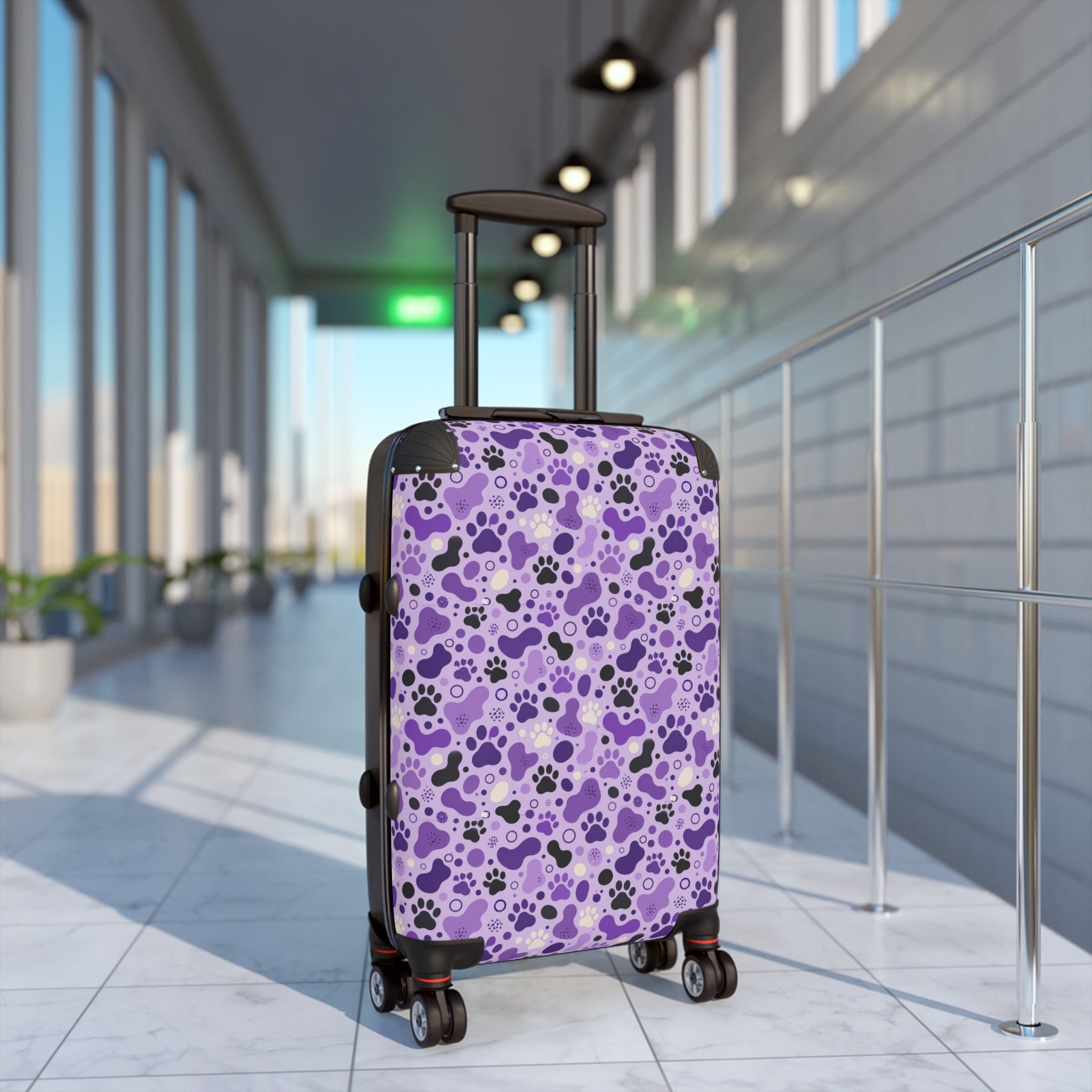 Purple Cat Paw Print Hard-Shell Suitcase | Abstract Cat Lover Luggage