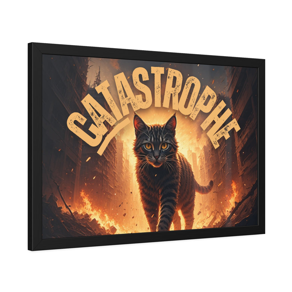 Framed Catastrophe Cat Poster Art, Quirky Cat Artwork