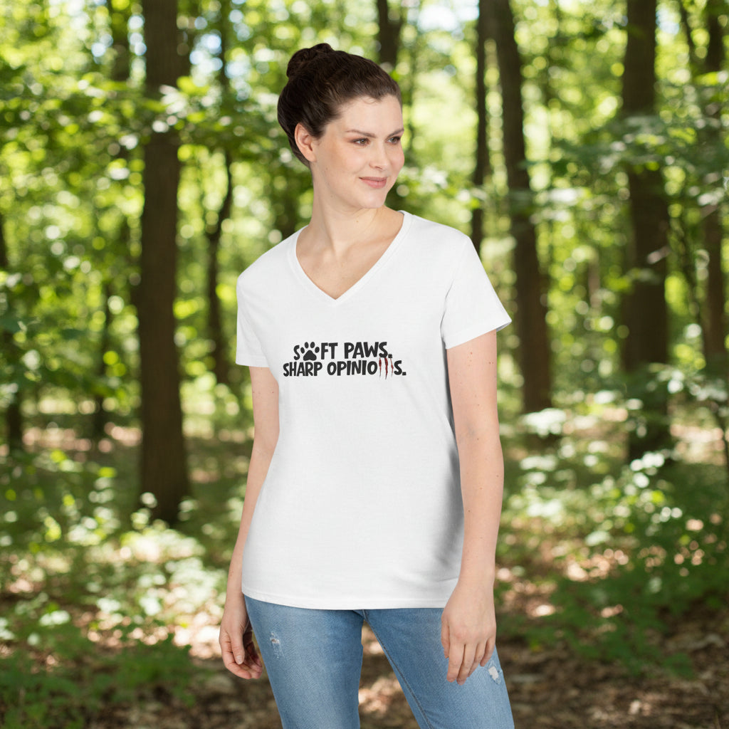 Soft Paws, Sharp Opinions Women’s V-Neck Tee