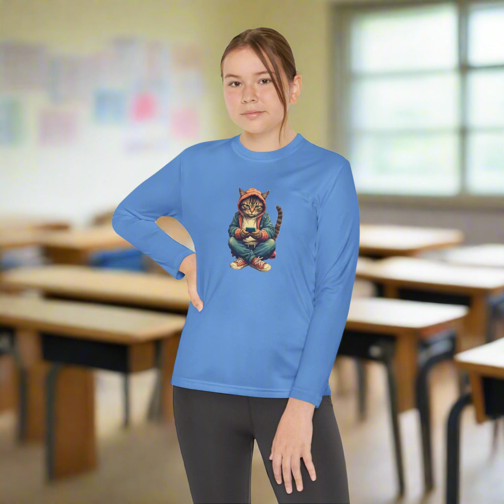 Popular Cat Lover's Youth Long Sleeve Tee, Cute Cat Apparel