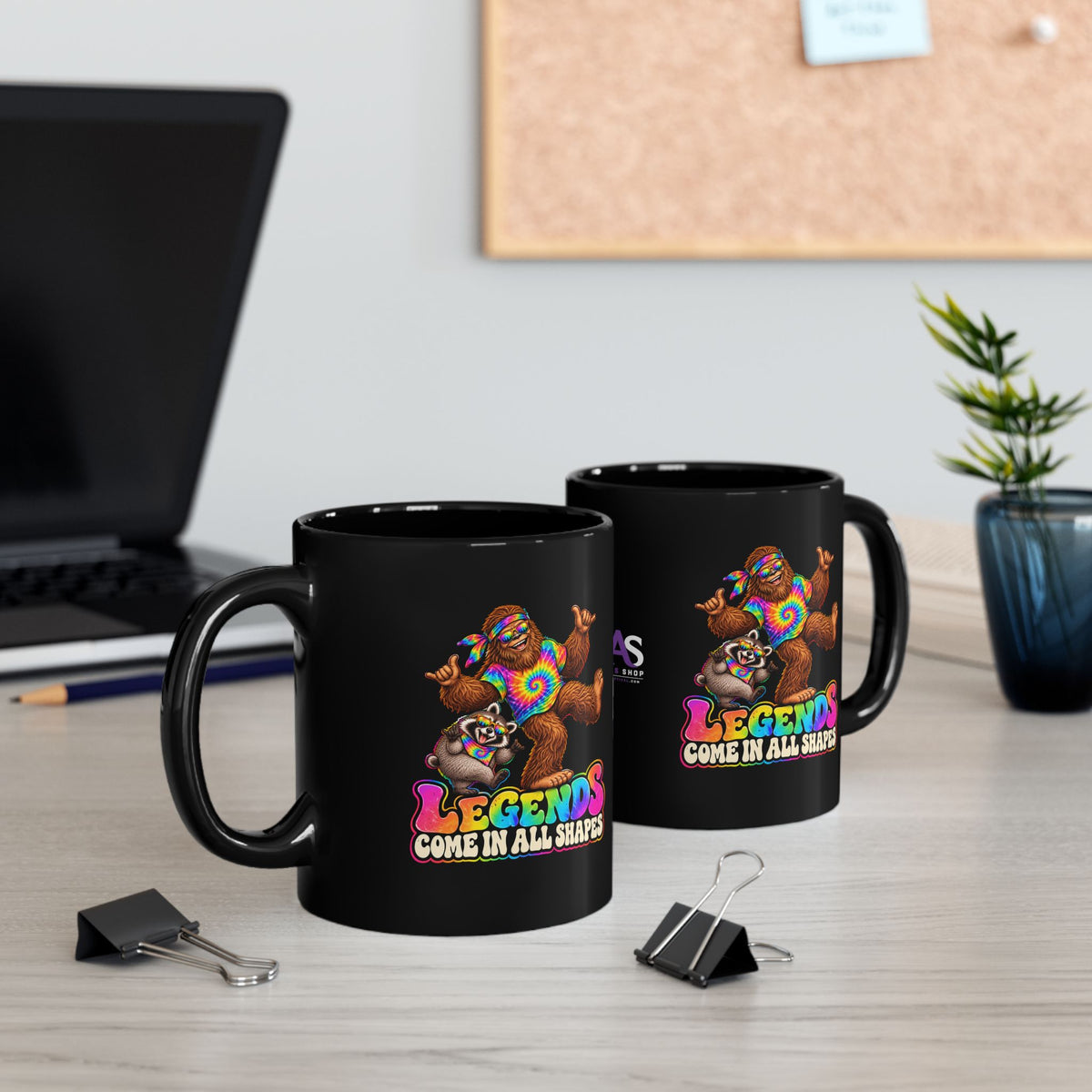 Legends Come in All Shapes | Bigfoot & Jimothy Raccoon Black Ceramic Mug (11oz/15oz)