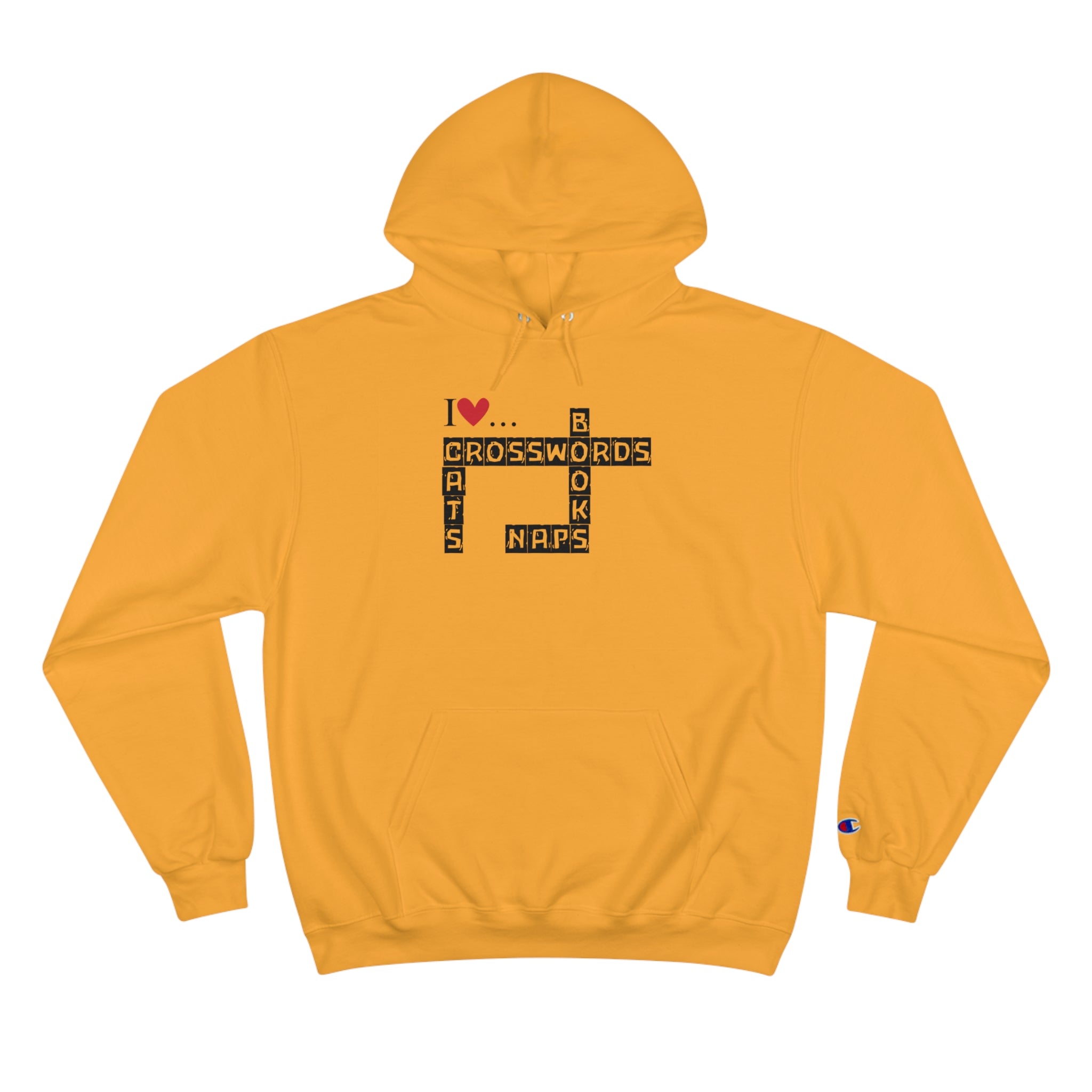 Photo depicting the ​Crosswords and Cats Champion Hoodie from EpiAl's Shop.