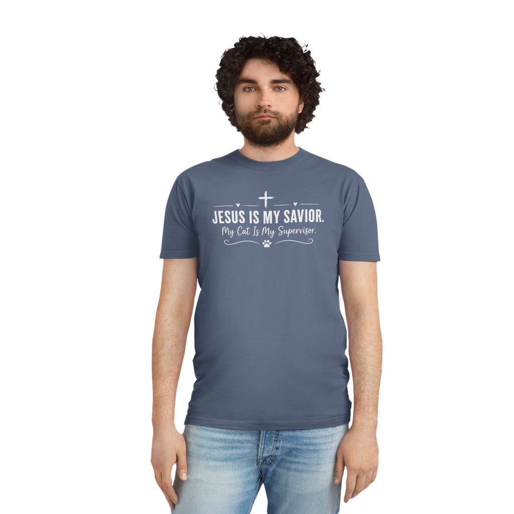 Jesus Is My Savior. My Cat Is My Supervisor. Vintage- Style T-Shirt