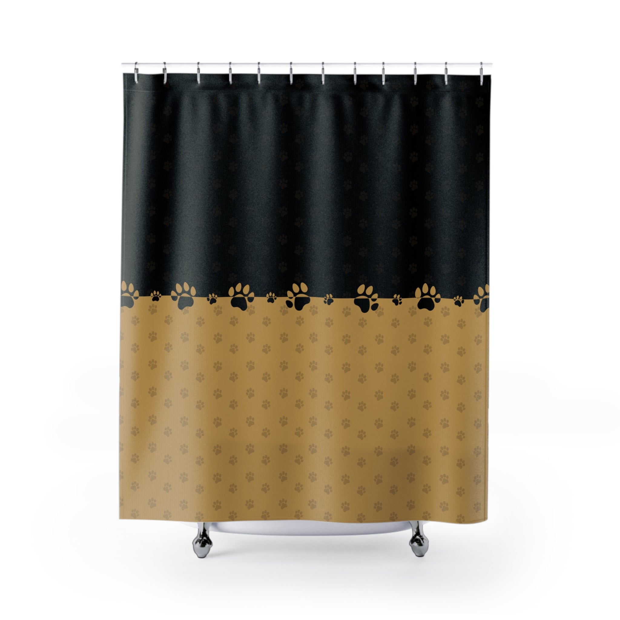 Black & Gold Paw Print Shower Curtain — Elegant Cat-Themed Bathroom Decor