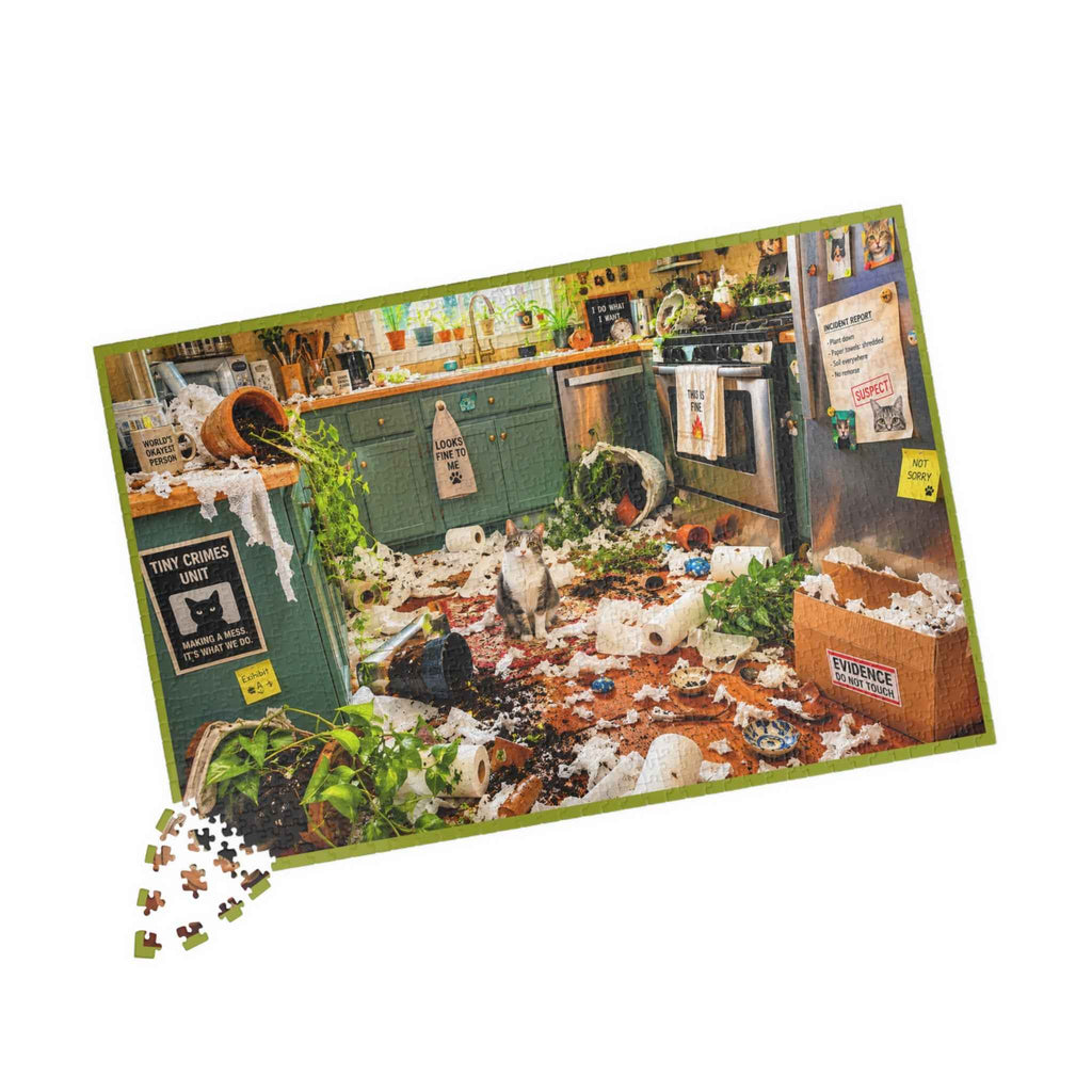 Tiny Crimes Unit Cat Puzzle | Funny Chaotic Kitchen Jigsaw Puzzle (1014 pcs)
