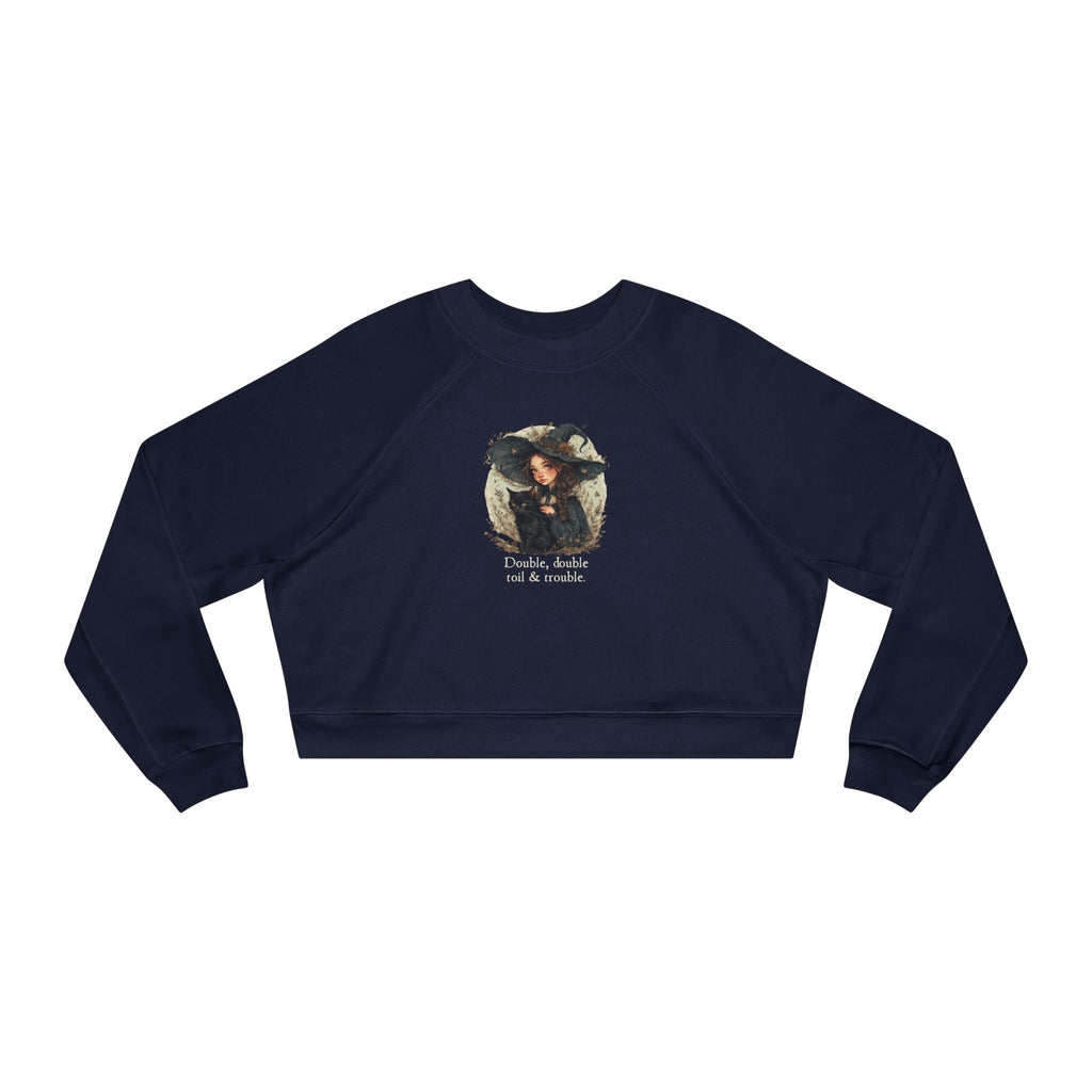 Cute Witchy Cat Lady Women's Halloween Cropped Pullover Sweatshirt