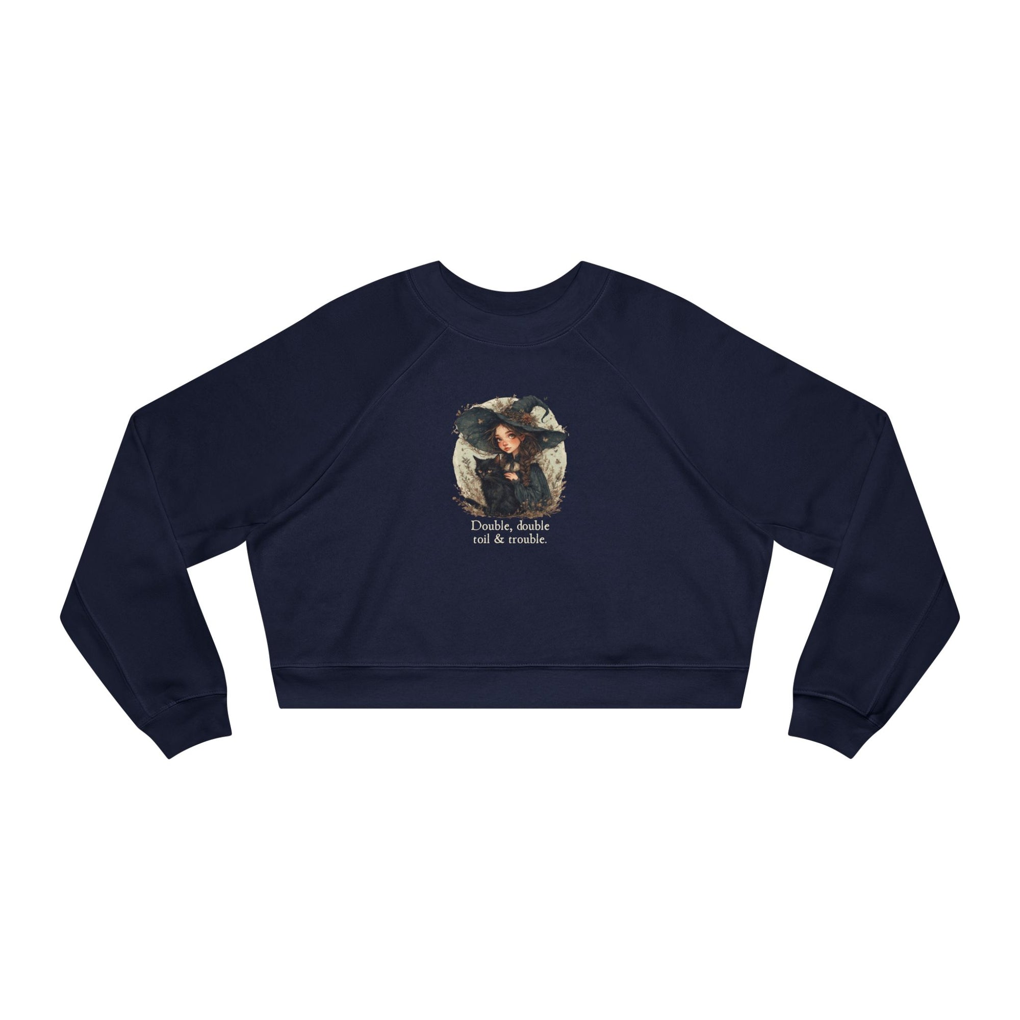 Cute Witchy Cat Lady Women's Halloween Cropped Pullover Sweatshirt