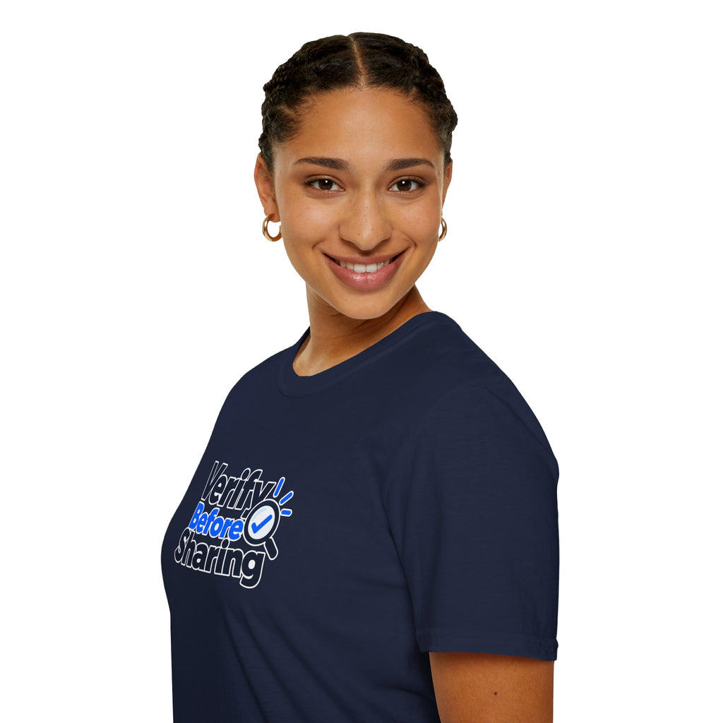 Verify Before Sharing T-Shirt | Critical Thinking & Media Literacy Graphic Tee