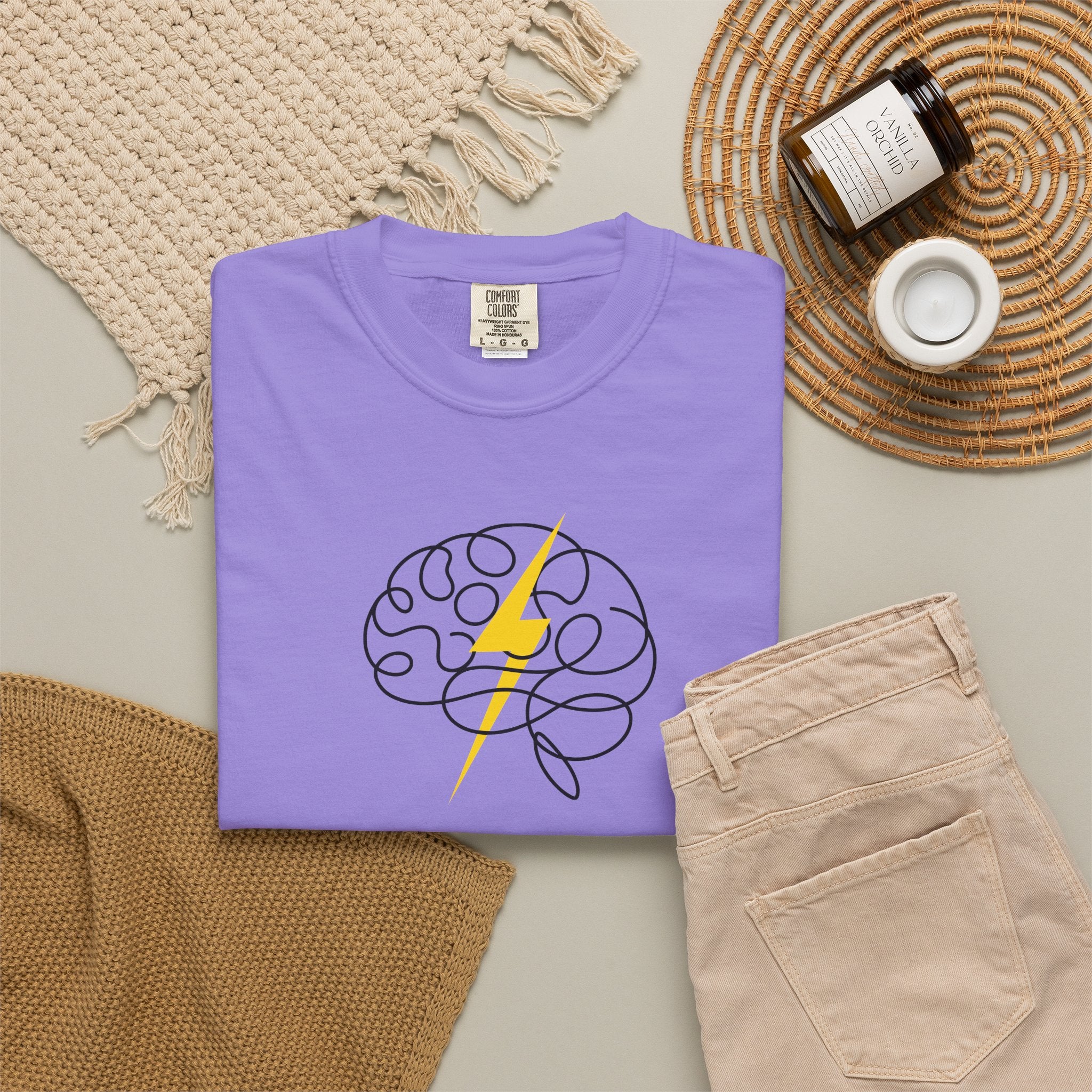 Electric Mind Brain Lightning Garment-Dyed T-Shirt