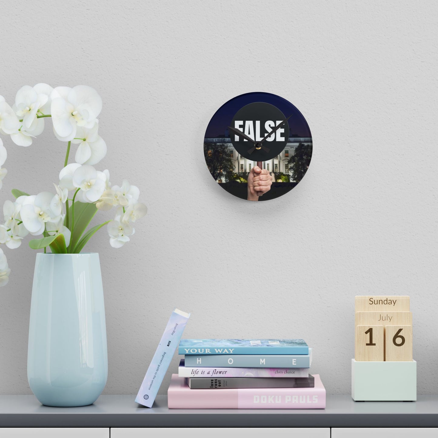 False Sign Bold Statement Acrylic Wall Clock Printify