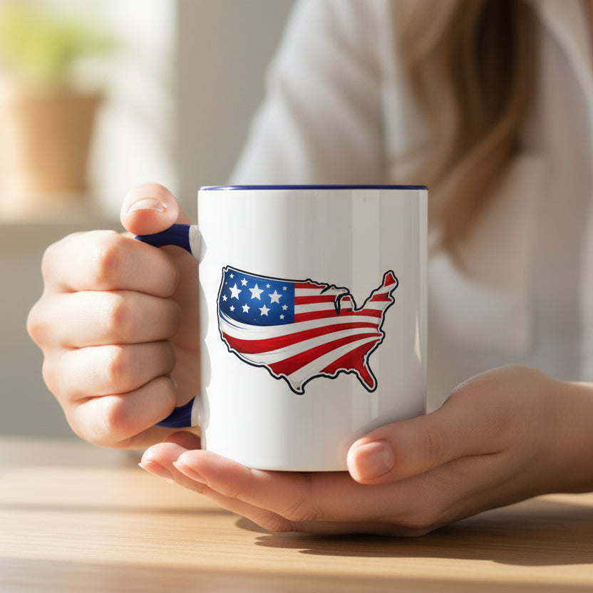 USA Map Patriotic Coffee Mug | Red Handle & Interior