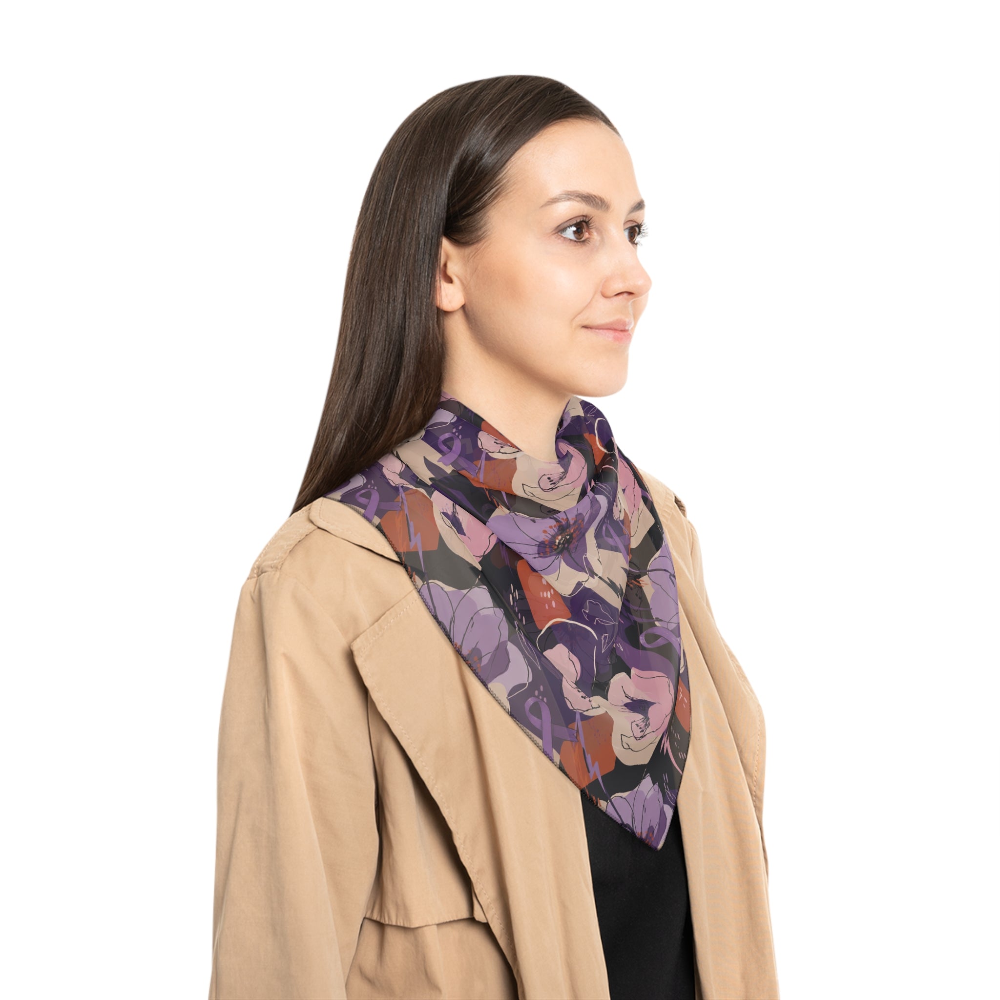 Epilepsy Awareness Floral Scarf | Purple Ribbon Square Scarf