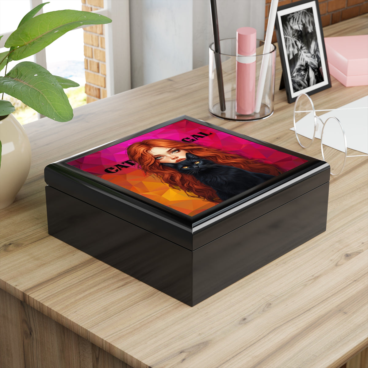 Colorful Cat GalJewelry Box, Cat Lover Decor
