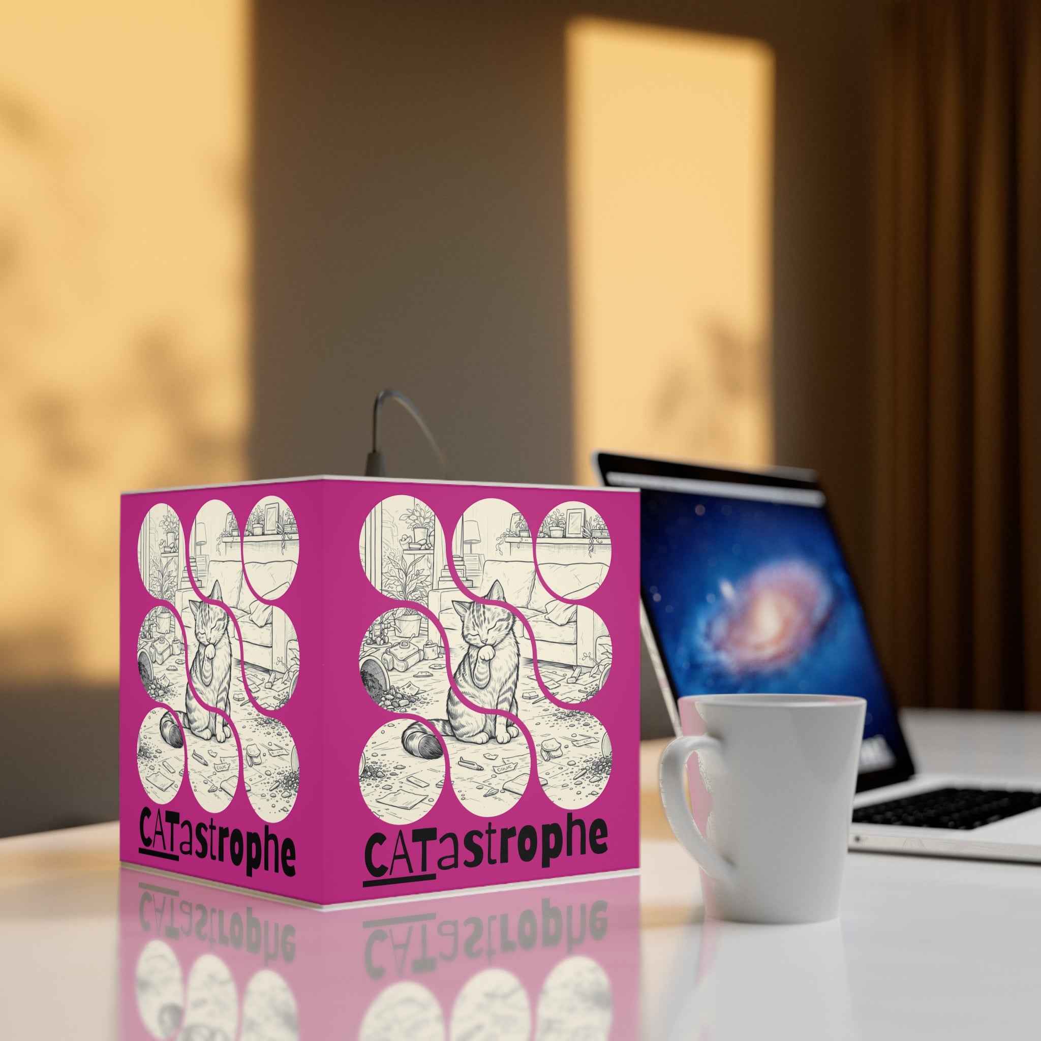 CATastrophe Cat Cube Lamp – Funny Cat Lover Accent Lamp