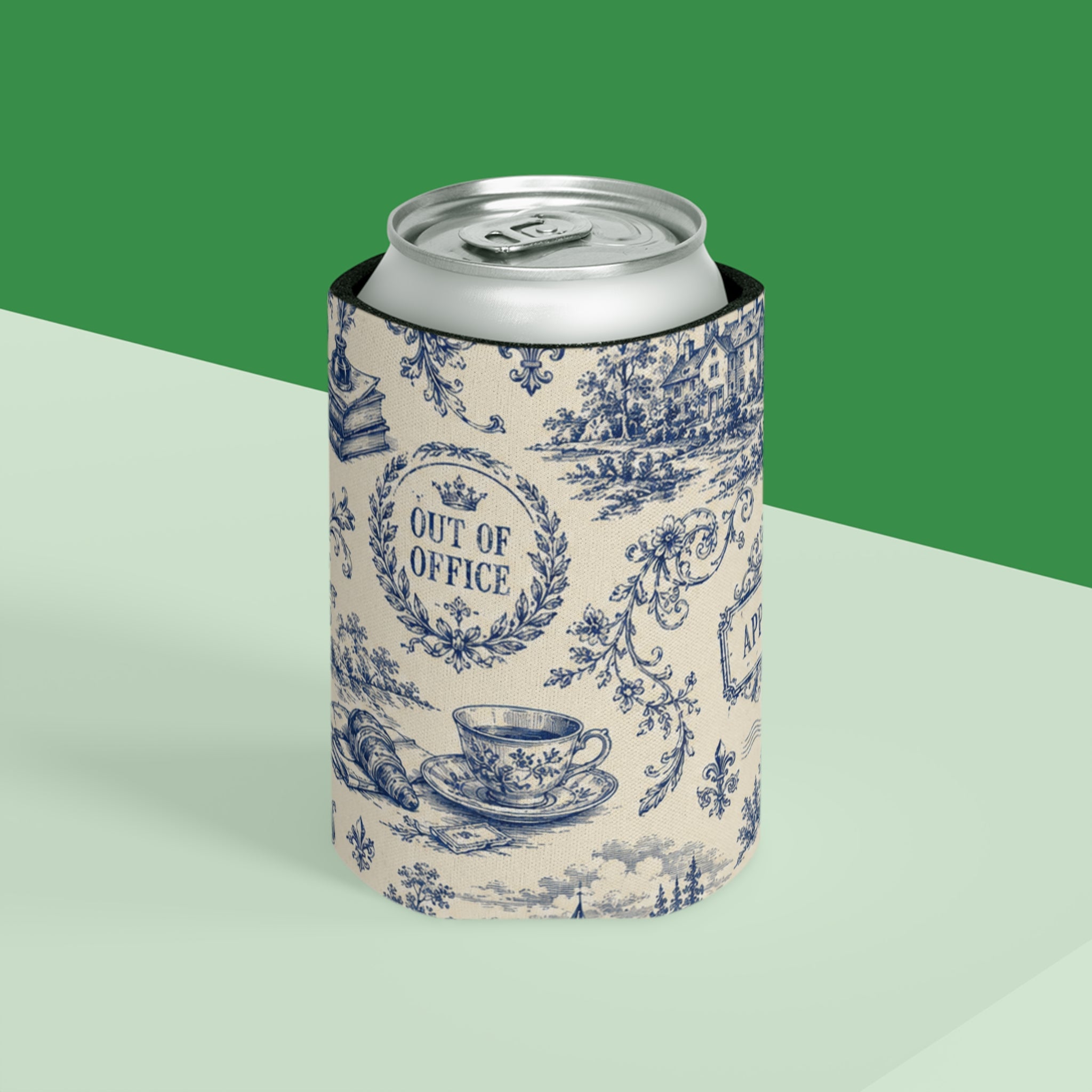 Out of Office Toile Can Cooler