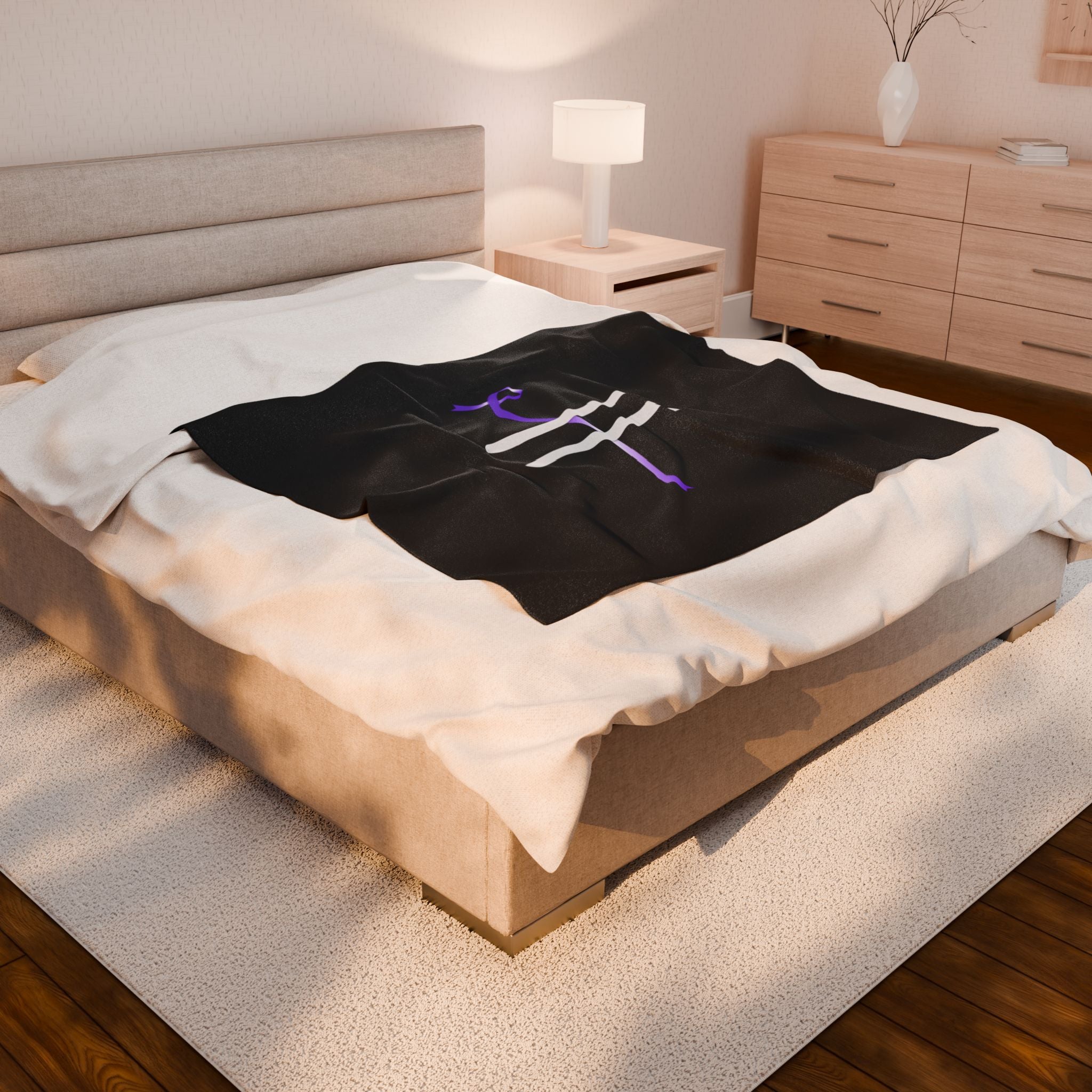 “Pause” Epilepsy Awareness Velveteen Blanket – Purple Ribbon Pause Symbol