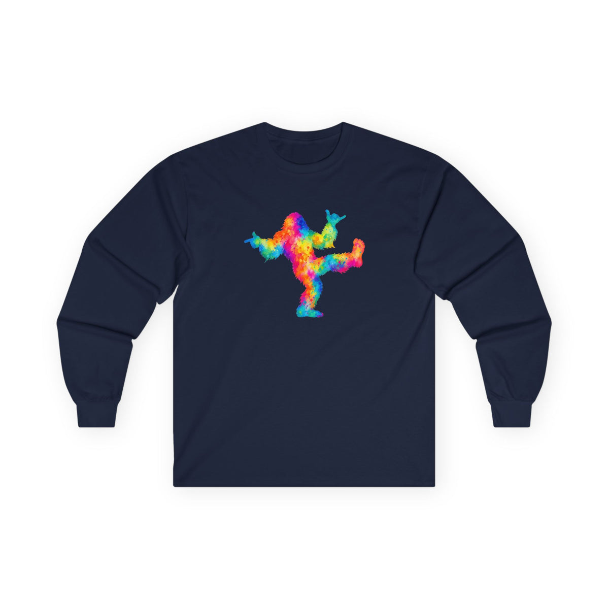 Rainbow Dancing Bigfoot Long Sleeve T-Shirt | Colorful Psychedelic Sasquatch Tee