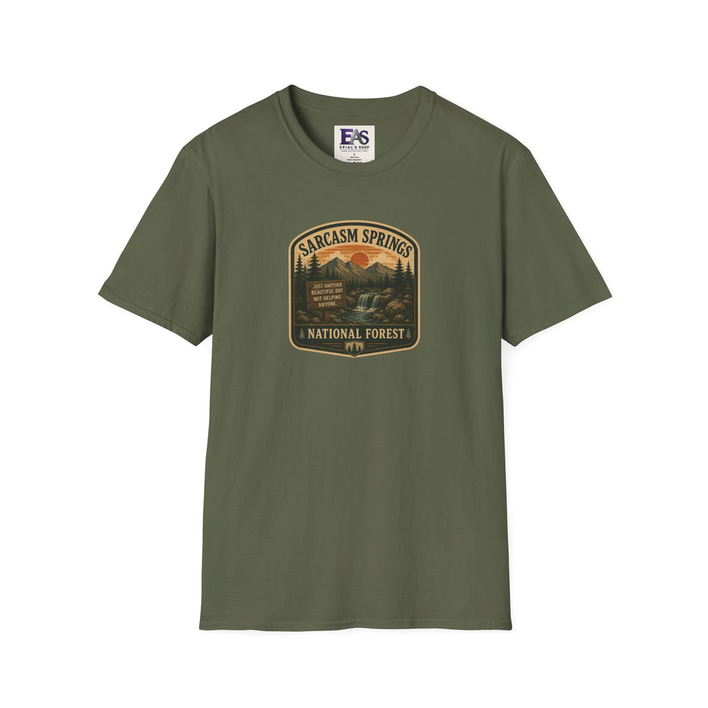 Sarcasm Springs National Forest Unisex T-Shirt | Funny Retro Outdoors Graphic Tee