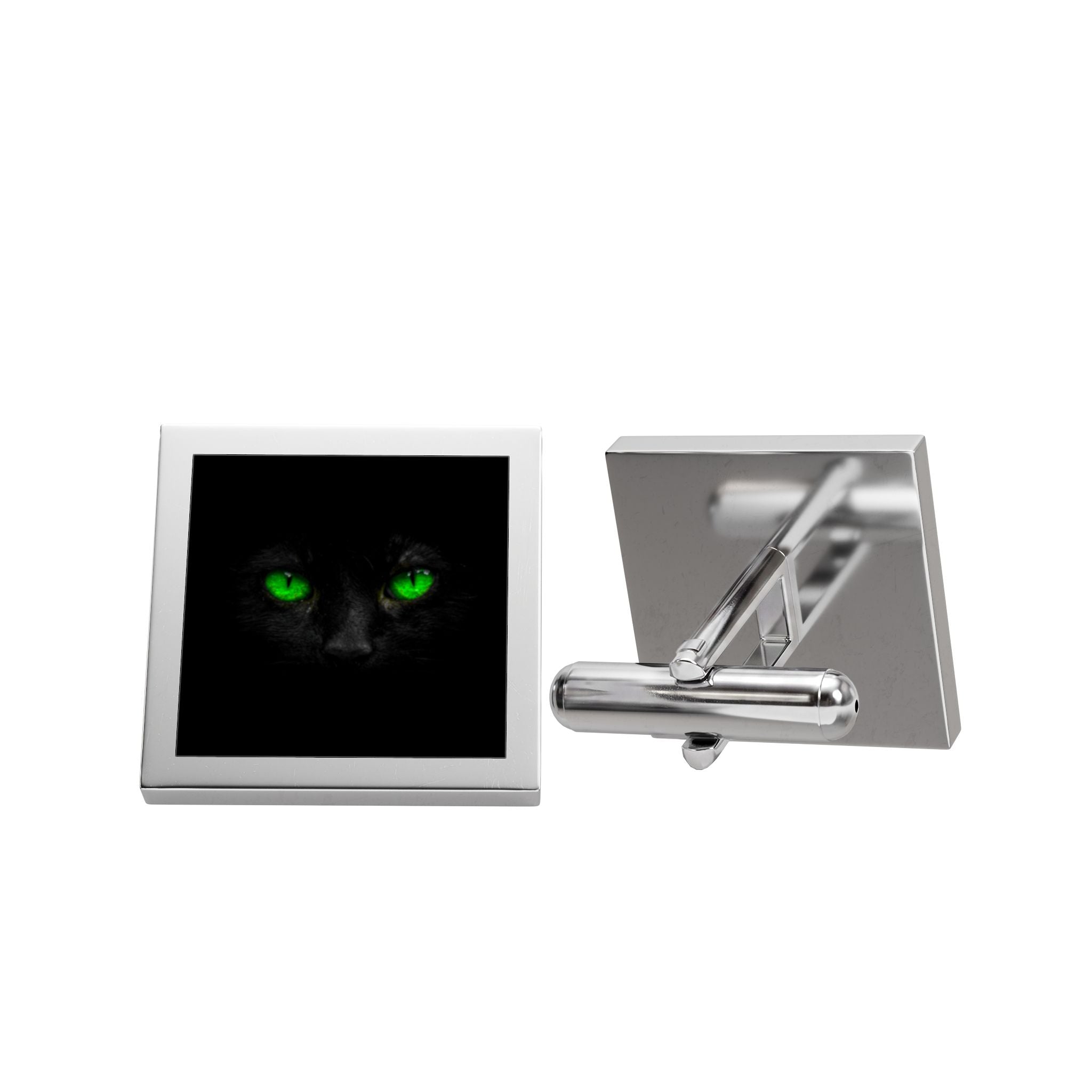 Black Cat Green Eyes Cufflinks | Gold or Silver Square Cufflinks