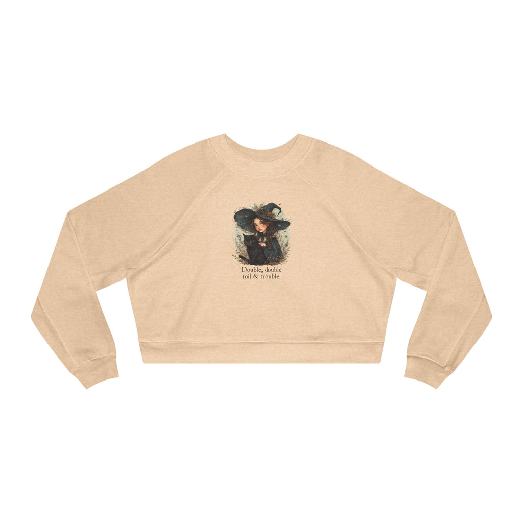 Cute Witchy Cat Lady Women's Halloween Cropped Pullover Sweatshirt