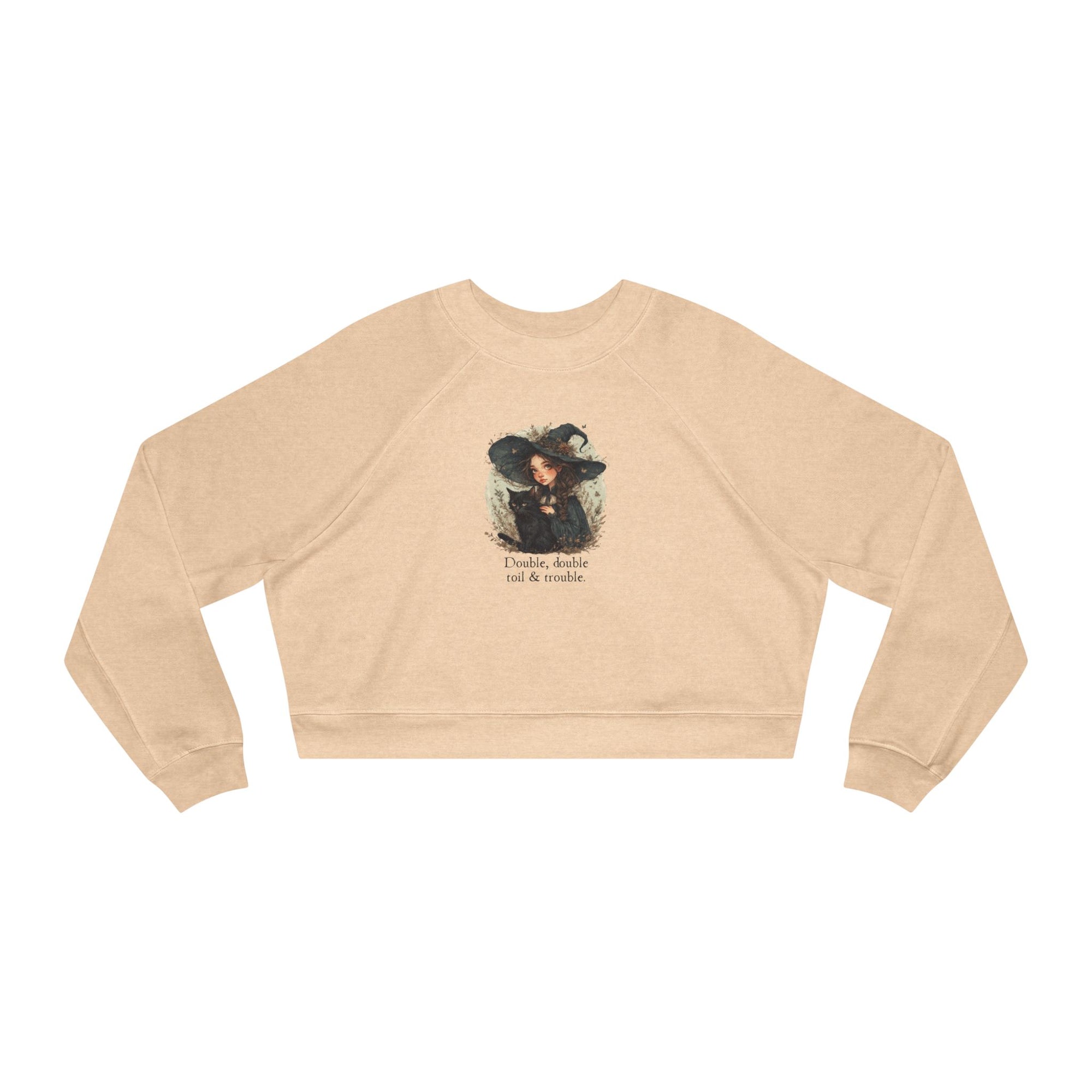 Cute Witchy Cat Lady Women's Halloween Cropped Pullover Sweatshirt
