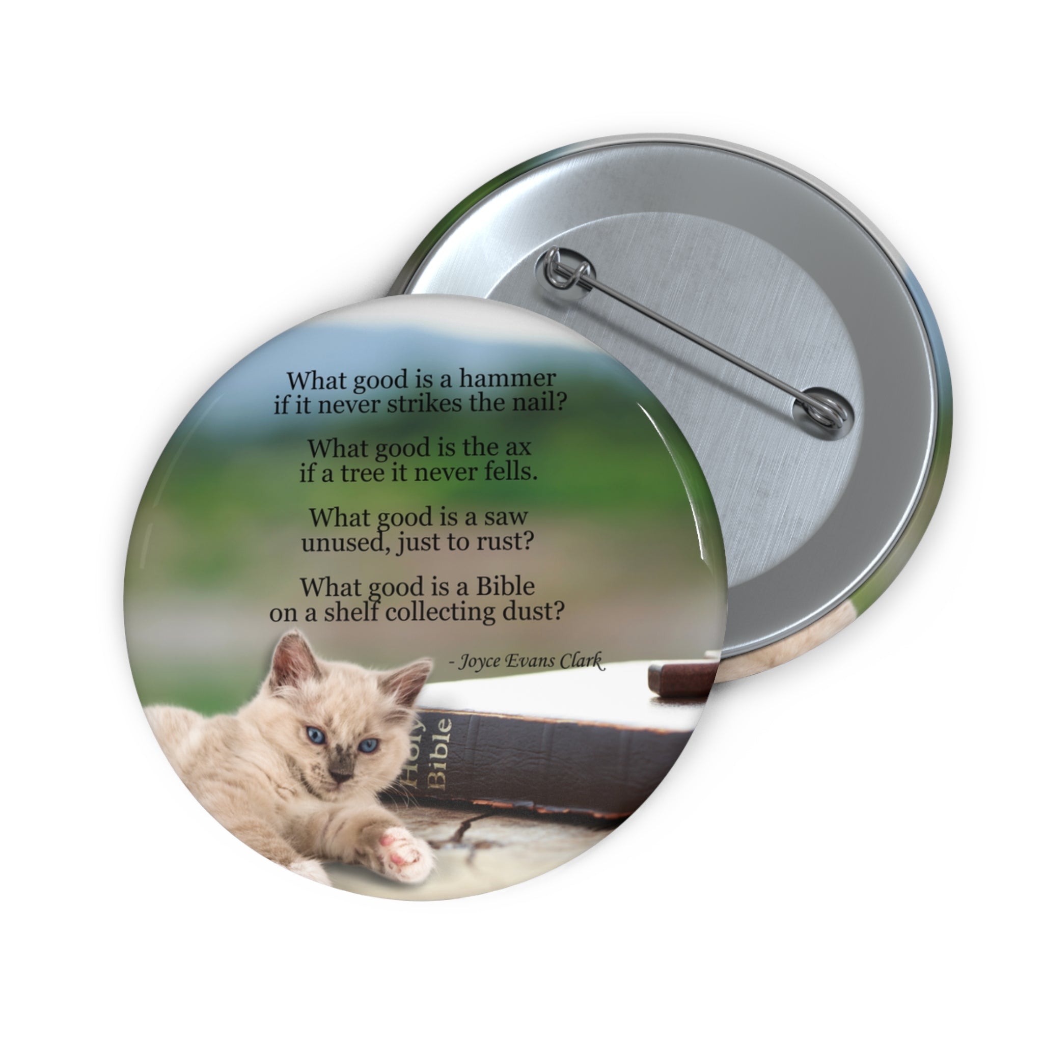 Photo depicting the ​Dusty Bible Pin Buttons from EpiAl's Shop.