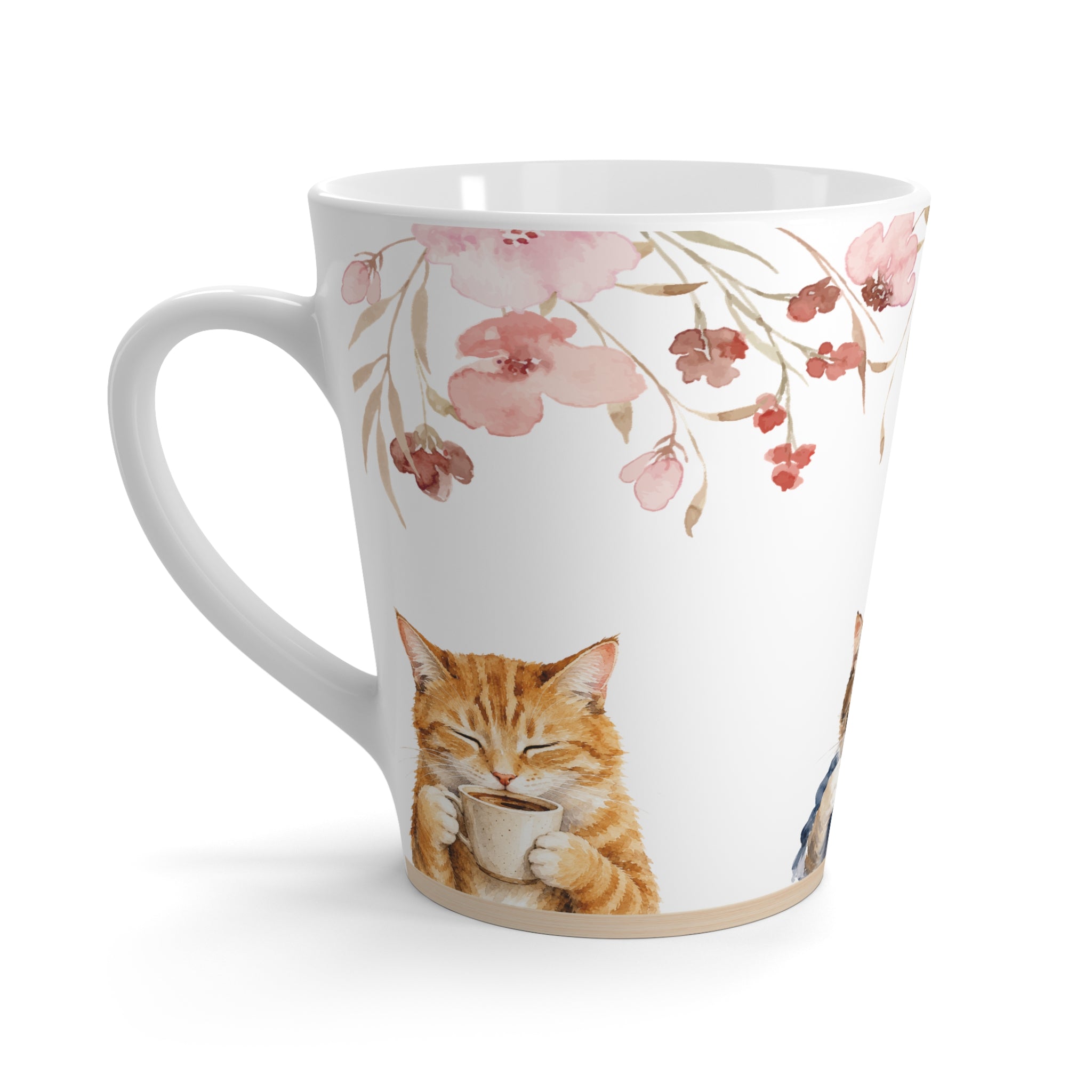 Cozy Coffee Cats Watercolor Latte Mug, 12 oz Ceramic Cat Mug