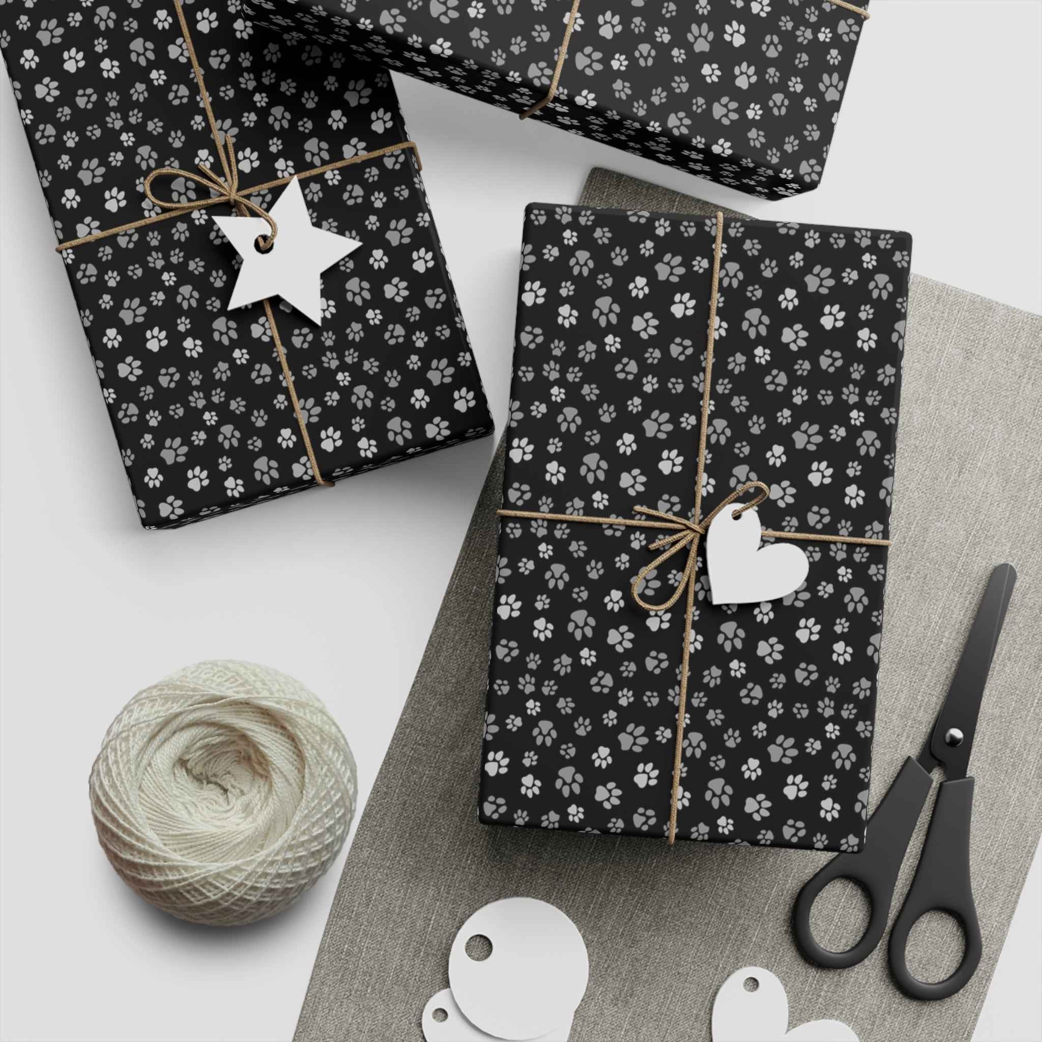 Black Paws Gift Wrapping Paper Sheets, 1pc