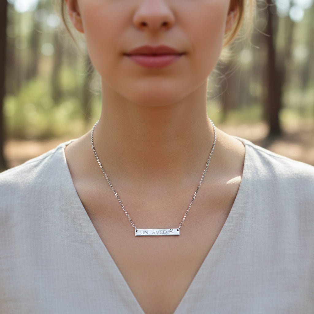 UNTAMED Paw Bar Necklace – Minimalist Cat Attitude Engraved Necklace