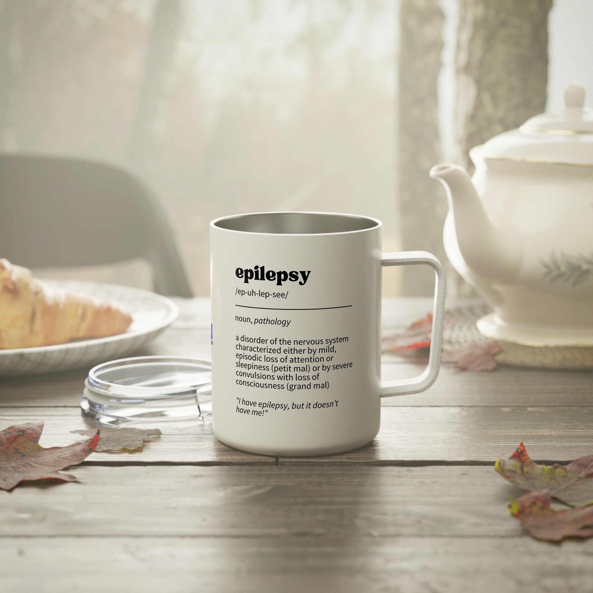 Photo depicting the ​Epilepsy Definition Insulated Coffee Mug, 10oz from EpiAl's Shop.