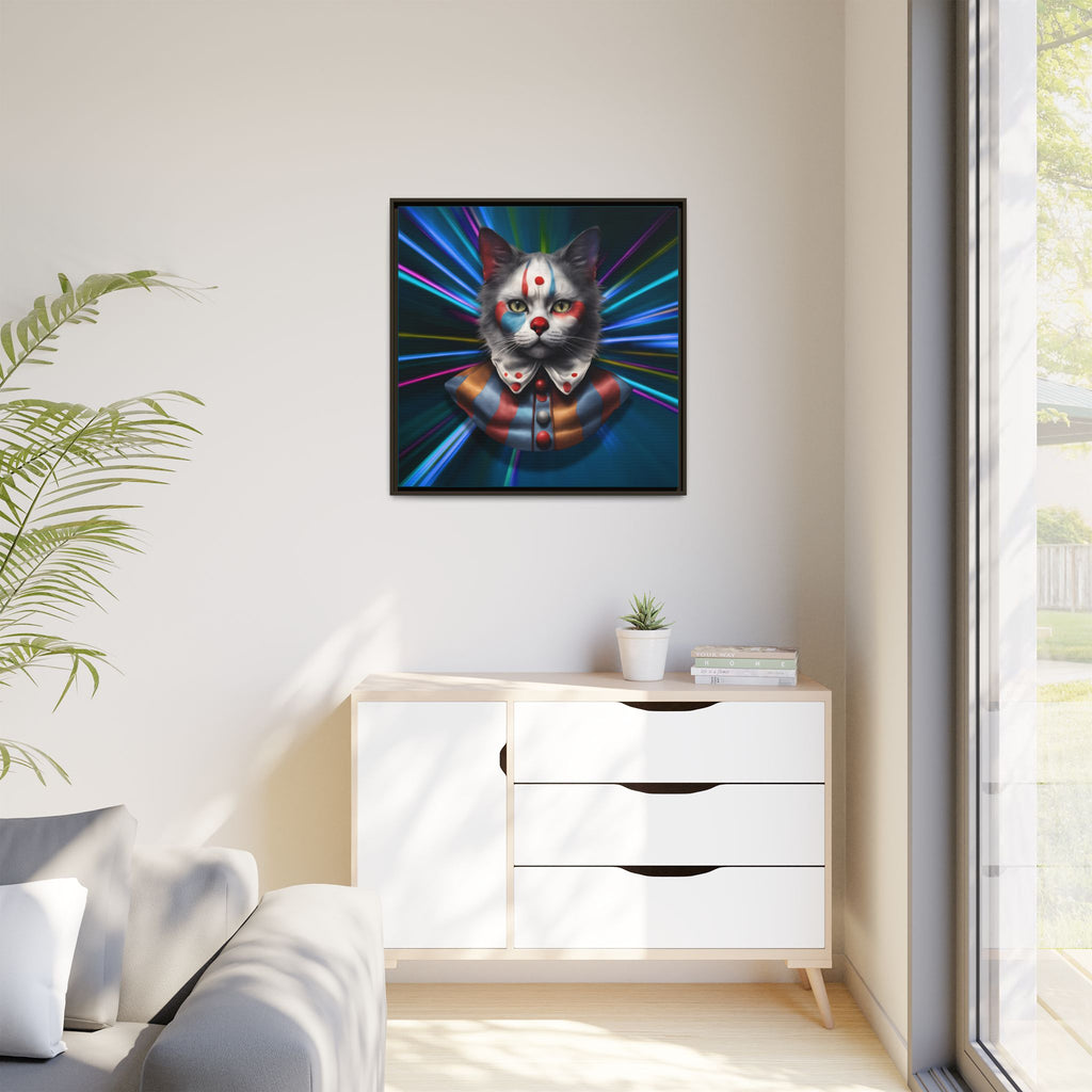 Colorful Cat Clown Framed Canvas Art – Quirky Home Decor for Pet Lovers