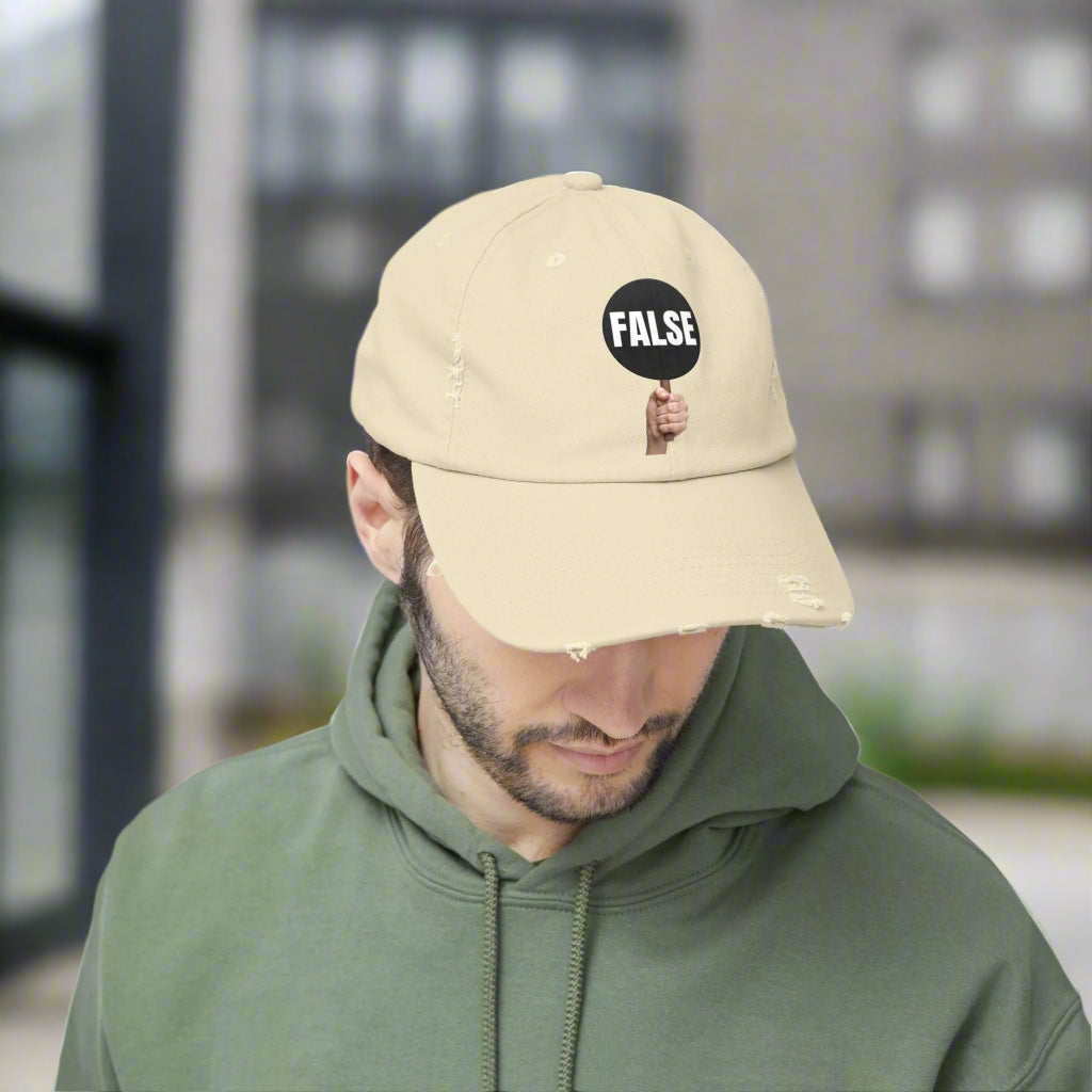 False Sign Unisex Distressed Cap Printify