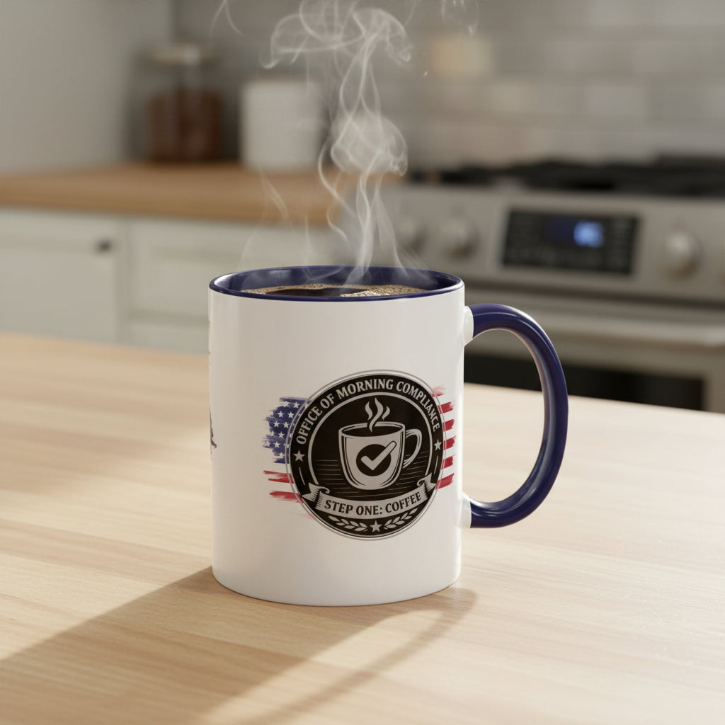 Office of Morning Compliance Coffee Mug – “Step One: Coffee” Official Seal Cup