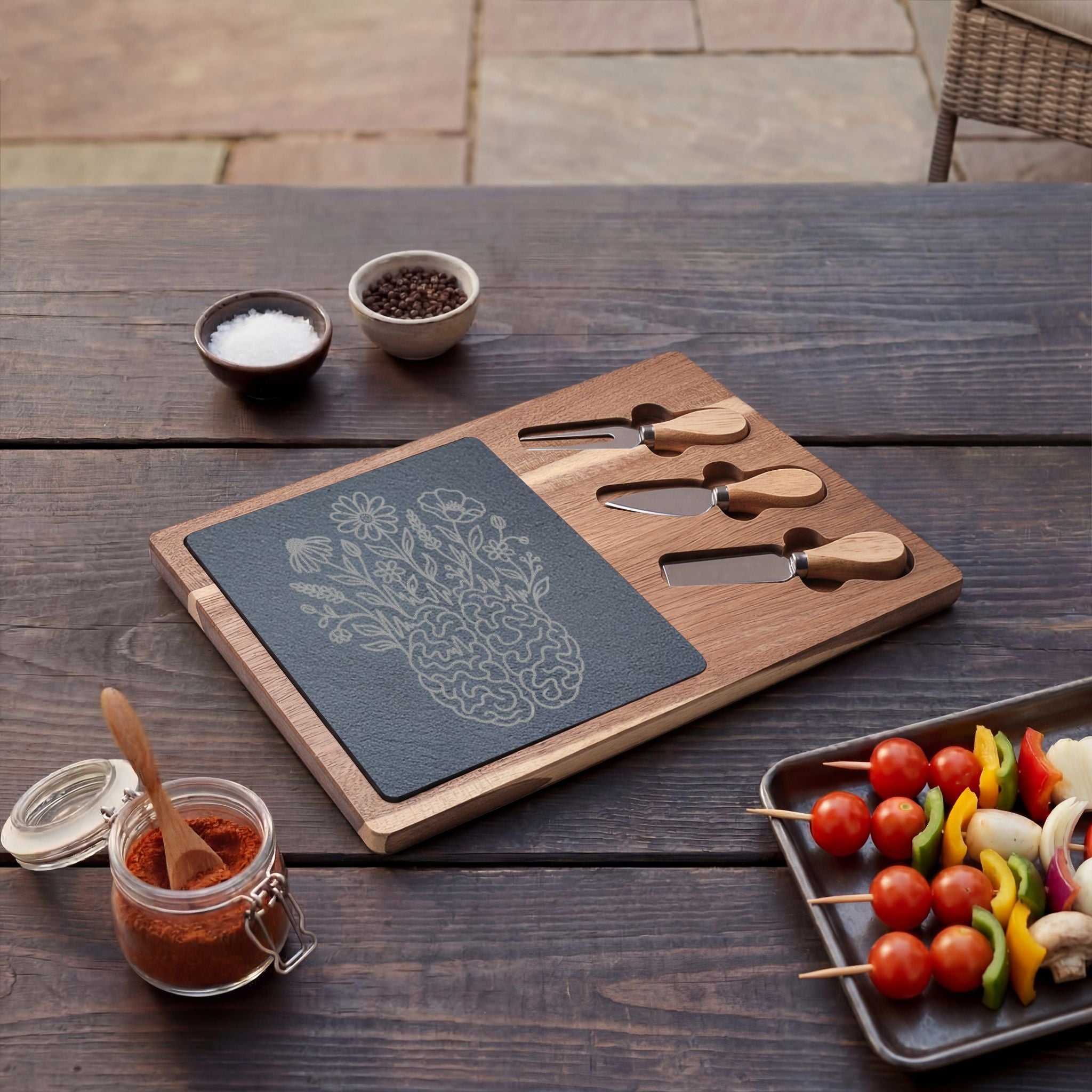 Electric Wildflower Epilepsy Awareness Acacia and Slate Charcuterie Board