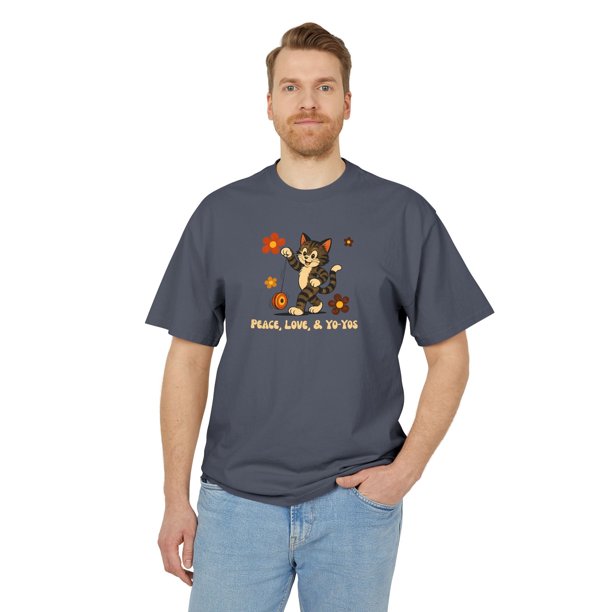 Peace, Love, & Yo-Yos Oversized Vintage Cat T-Shirt