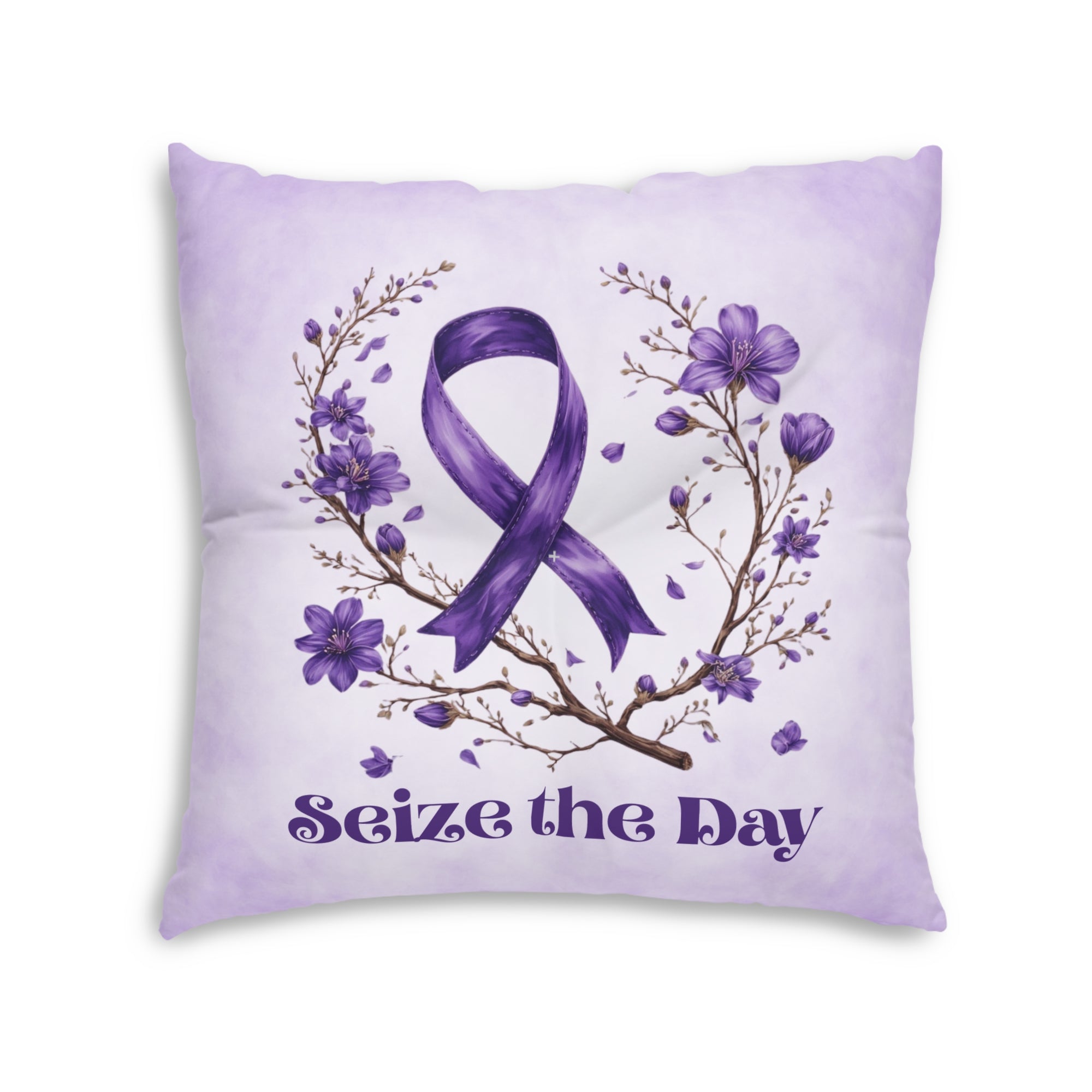 Purple Floral Tufted Floor Pillow - 'Seize the Day' - Home Decor