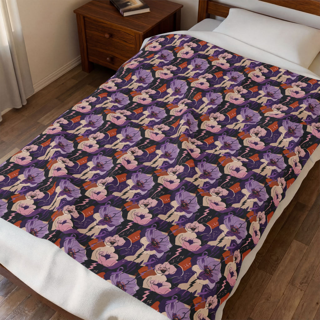 Epilepsy Awareness Floral Plush Blanket | Purple Ribbon Throw Blanket