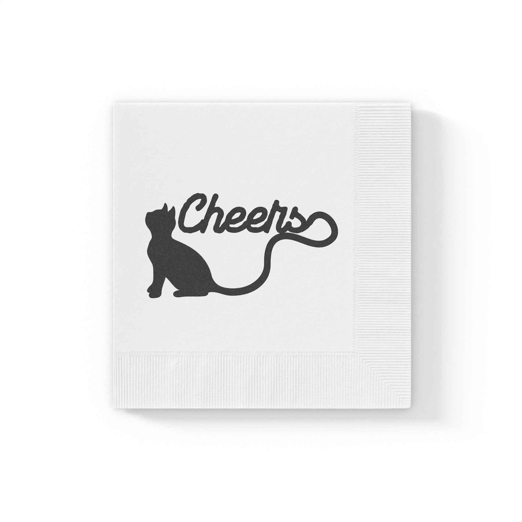 “Cheers Cat Tail” Cocktail & Luncheon Napkins – Minimalist Long-Tail Silhouette Design