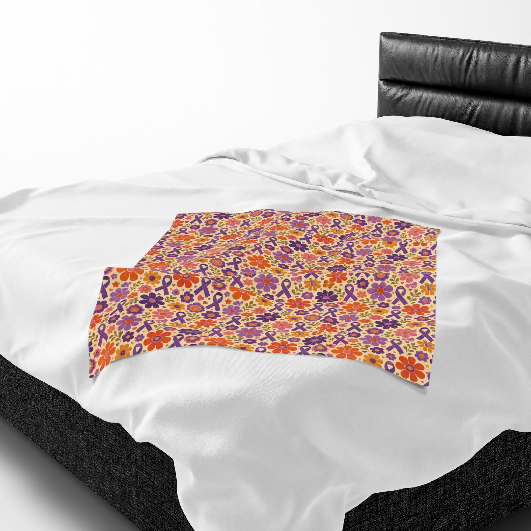Retro Floral Epilepsy Awareness Plush Blanket | Purple Ribbon Throw