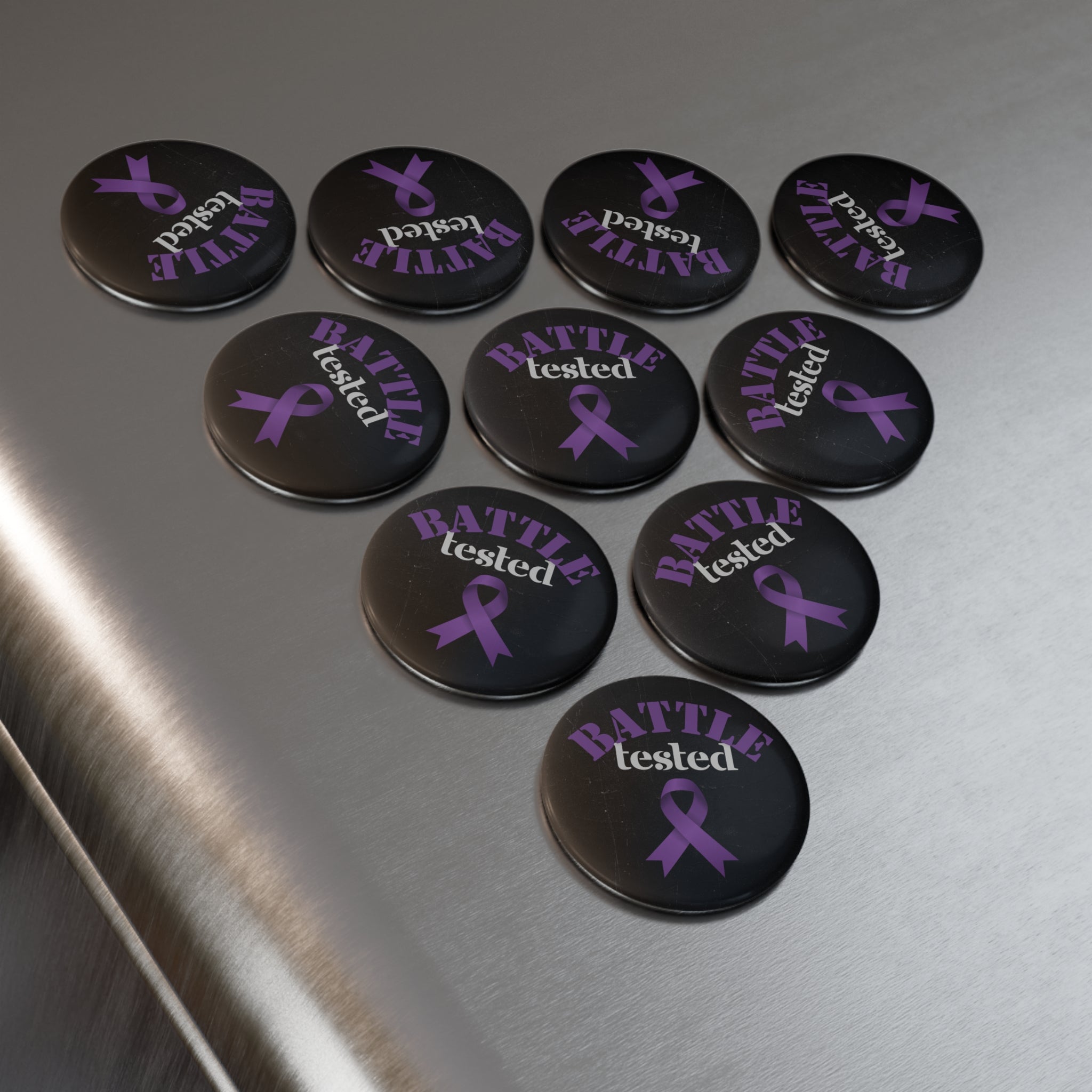 “Battle Tested” Purple Ribbon Awareness Magnet – 2.25” Round Button Magnet