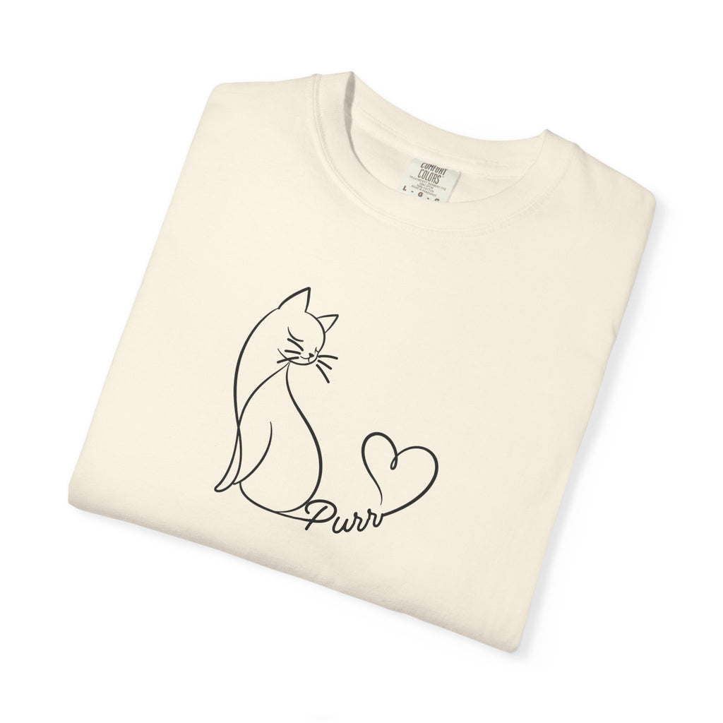 Purr Line Art Cat Unisex T-Shirt | Minimal Cat Lover Tee with Heart Tail