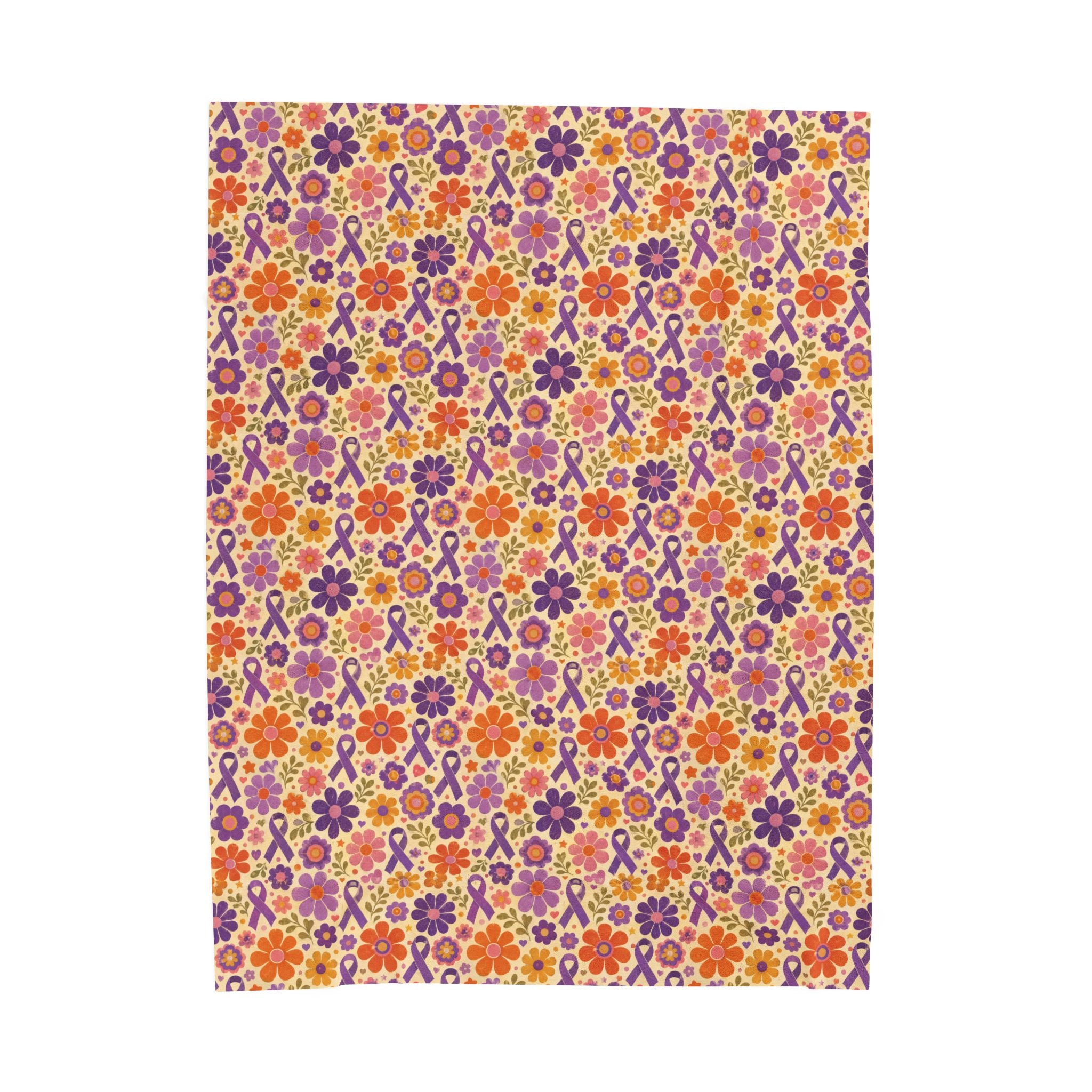 Retro Floral Epilepsy Awareness Plush Blanket | Purple Ribbon Throw