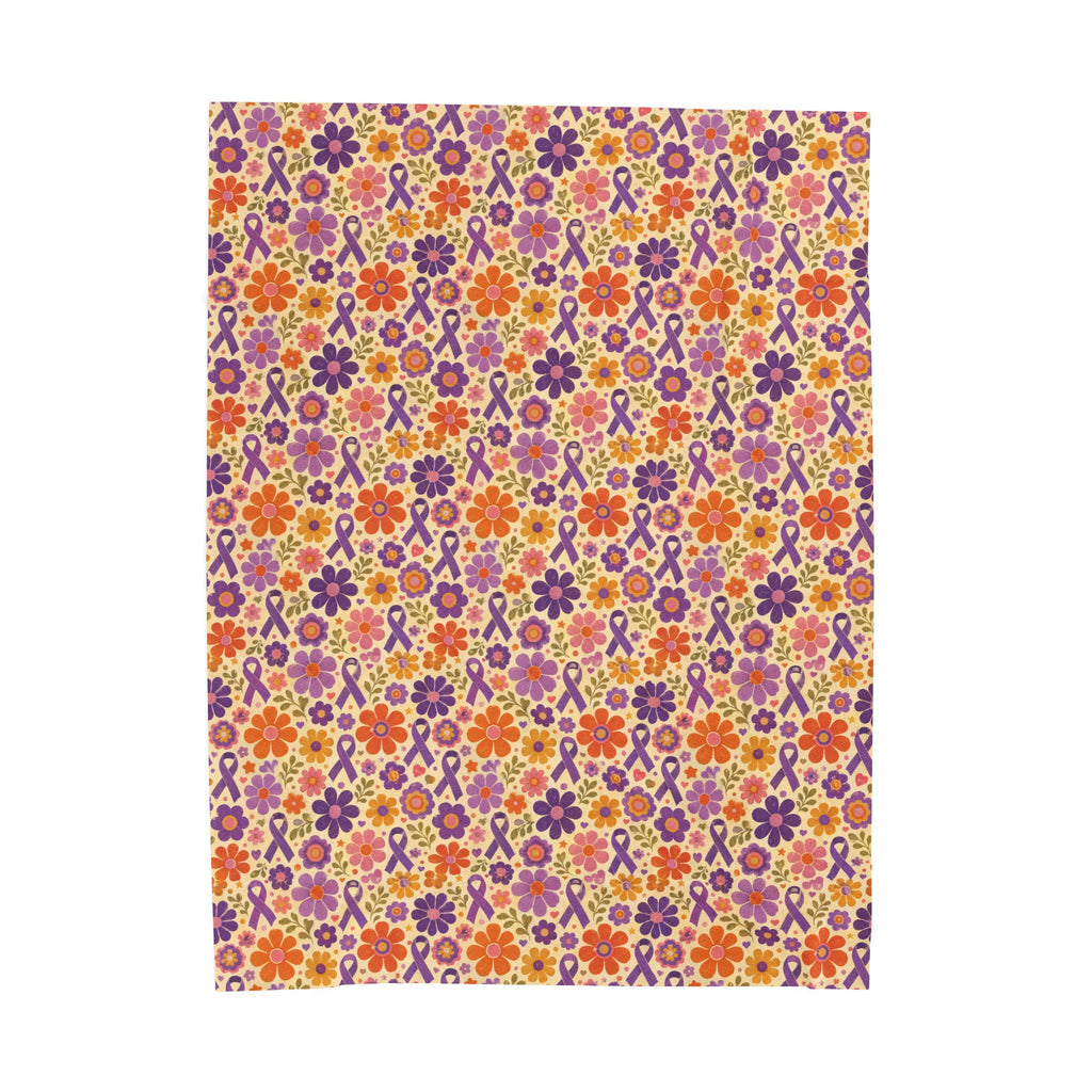Retro Floral Epilepsy Awareness Plush Blanket | Purple Ribbon Throw