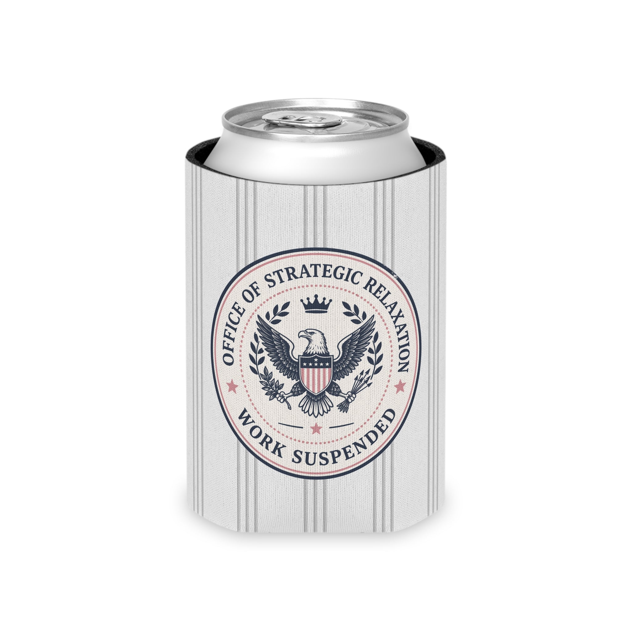 Office of Strategic Relaxation Can Cooler | Work Suspended Funny Koozie