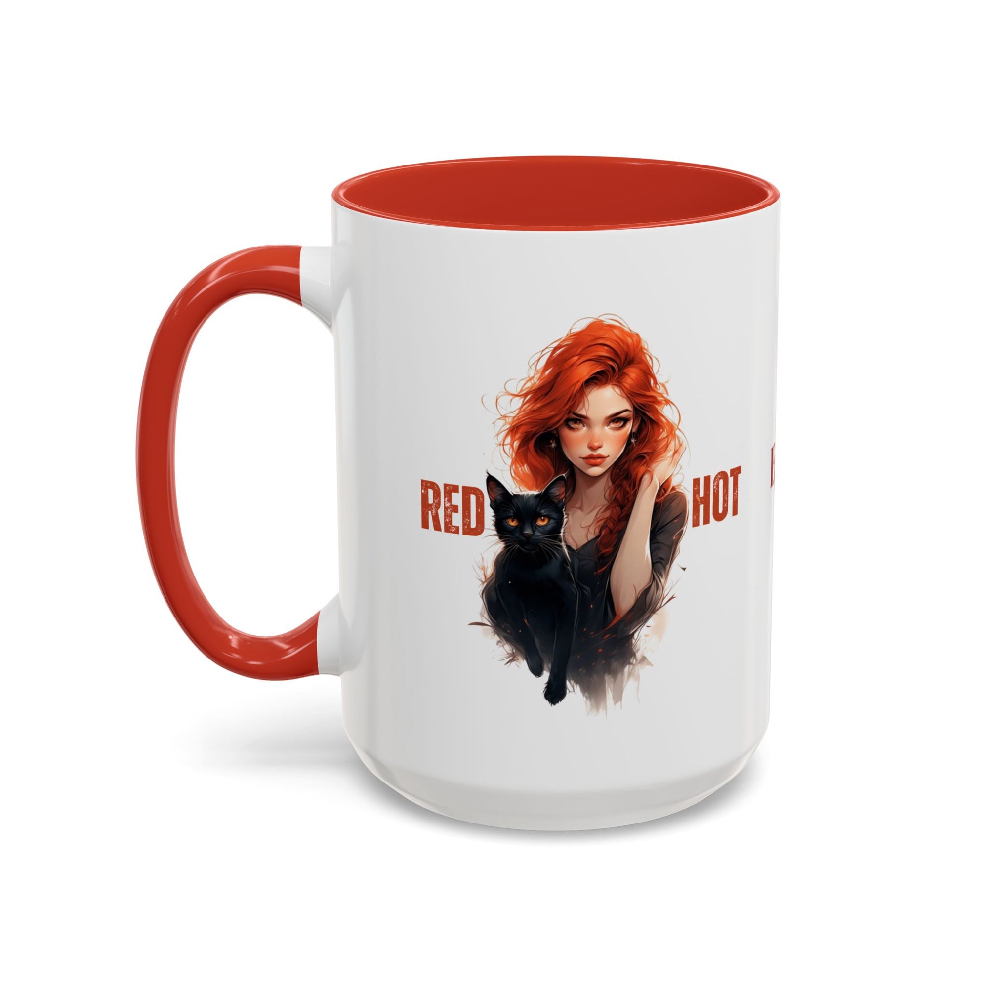 Red Hot Coffee Mug with Artistic Cat-Themed Design