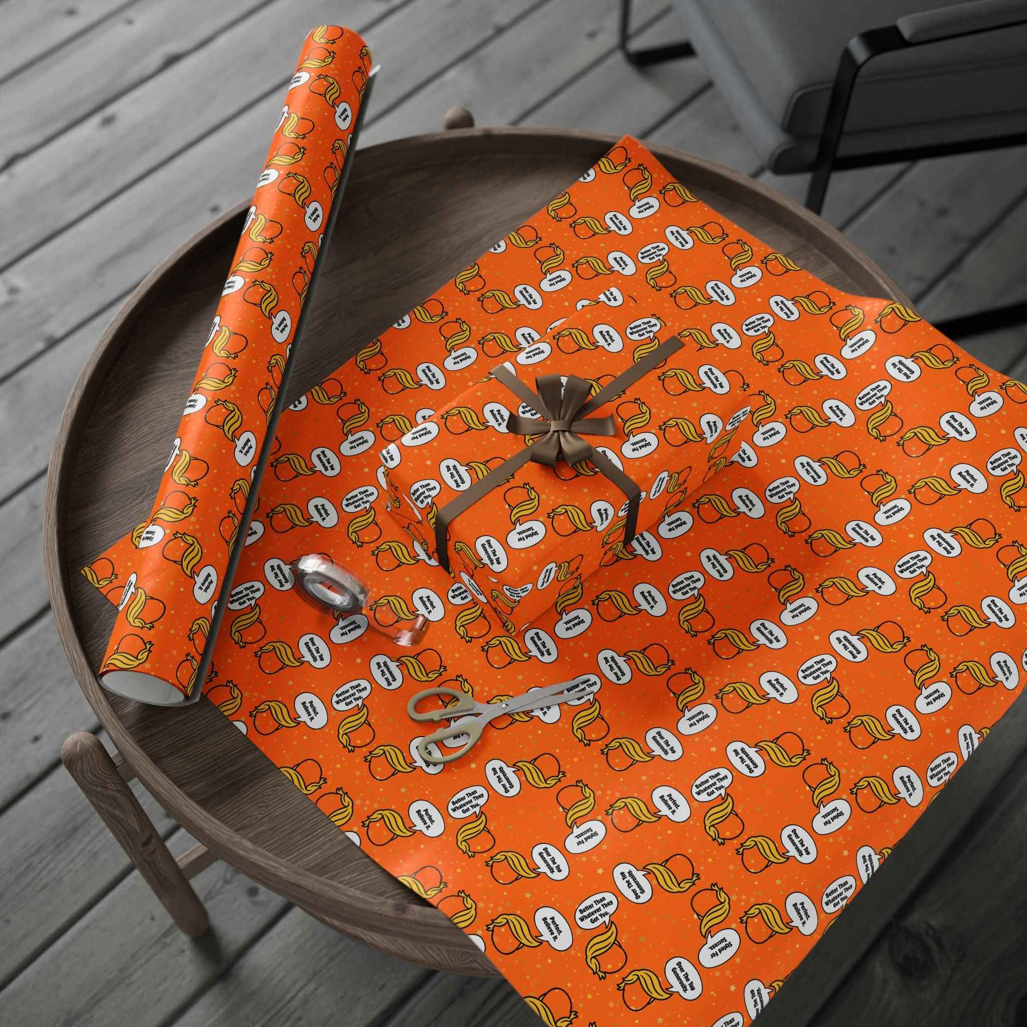 “Styled for Success” Parody Gift Wrap – Blonde Whoosh & Gold Stars