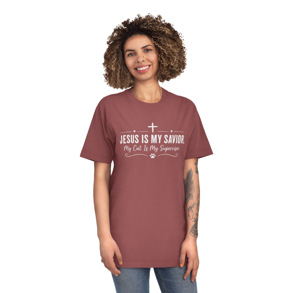 Jesus Is My Savior. My Cat Is My Supervisor. Vintage- Style T-Shirt